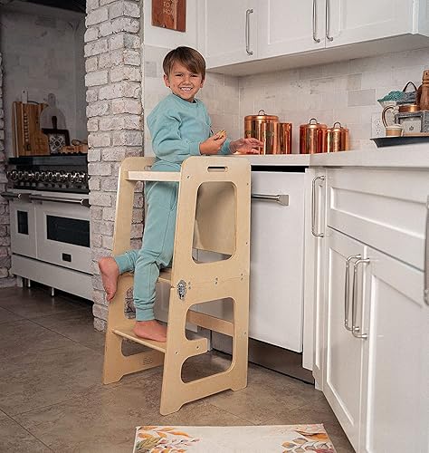 Miniatura 3 de Avenlur Taburete de cocina de aprendizaje 4 en 1 ayudante Montessori Waldorf estilo Montessori Waldorf soporte de escalón y pizarra se convierte en