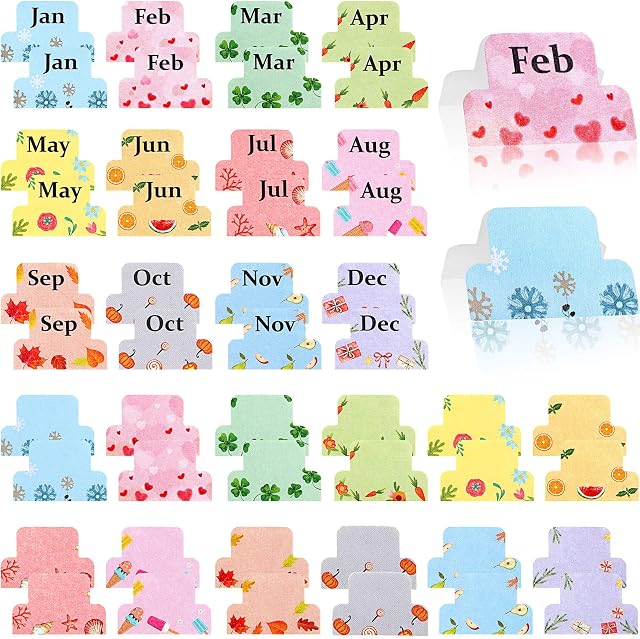 48 Pieces Adhesive Monthly Tabs Planner Stickers, 24 Month Tabs and 24 Blank Tabs Colorful Decorative Monthly Index Tab for Office School Study Planner Stickers and Accessories Journal Organization