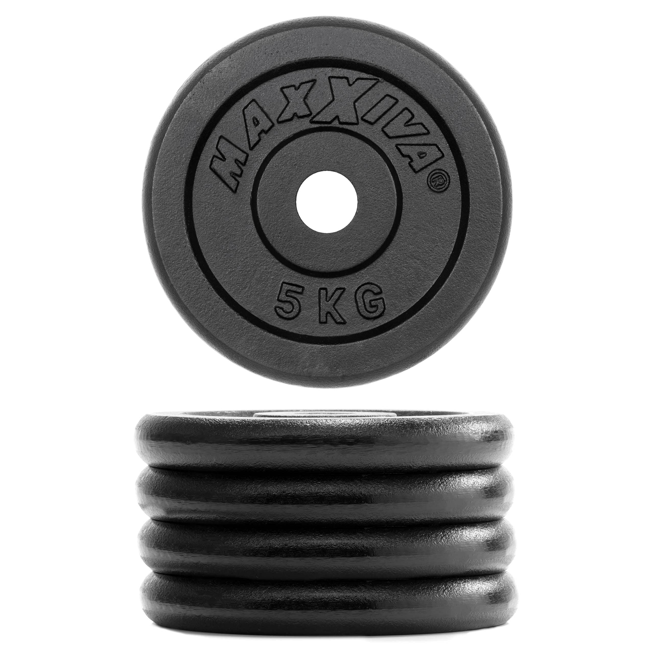 Hantelscheiben 2er Set Gewichtsplatte je 5 kg 100% Gusseisen schwarz 10 kg Fitness Krafttraining Bodybuilding Workout Gewichtheben Reha