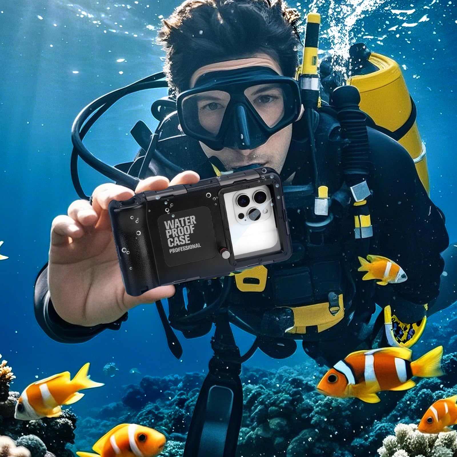Custodia subacquea universale per smartphone da 4,7 – 6,9 pollici, protezione professionale [15 m/50 ft], touch screen, con mirino anti-appannamento, custodia impermeabile per snorkeling, surf, foto e