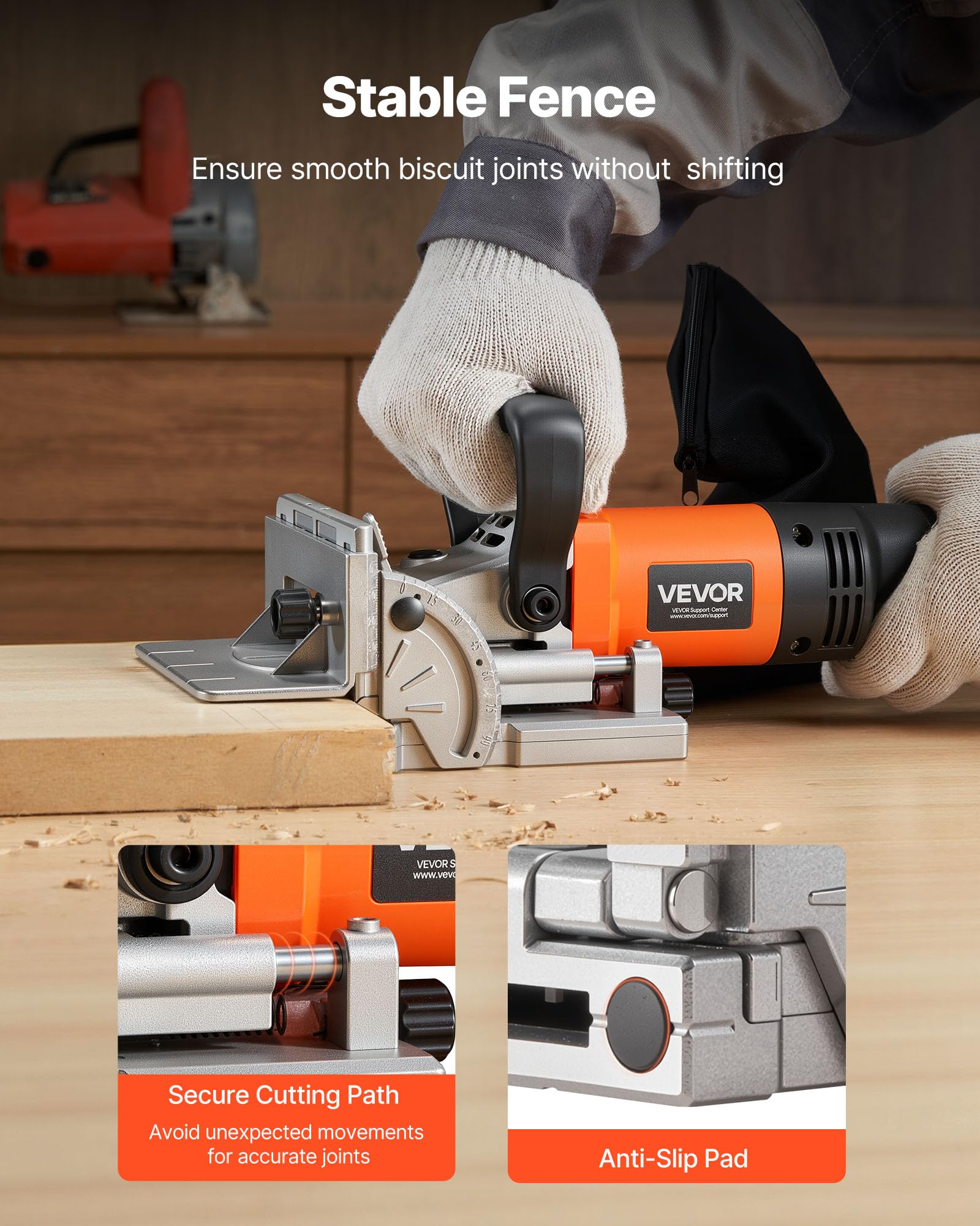 VEVOR Akku Flachdübelfräse, 5,9 A, Nutfräse mit 11.600 U/min 760 W Motor, 45-Grad-Positionierungskerbe, Hartmetall-Sägeblatt, Staubbeutel, einstellbarem Winkel & Tiefe, für Holzbearbeitung