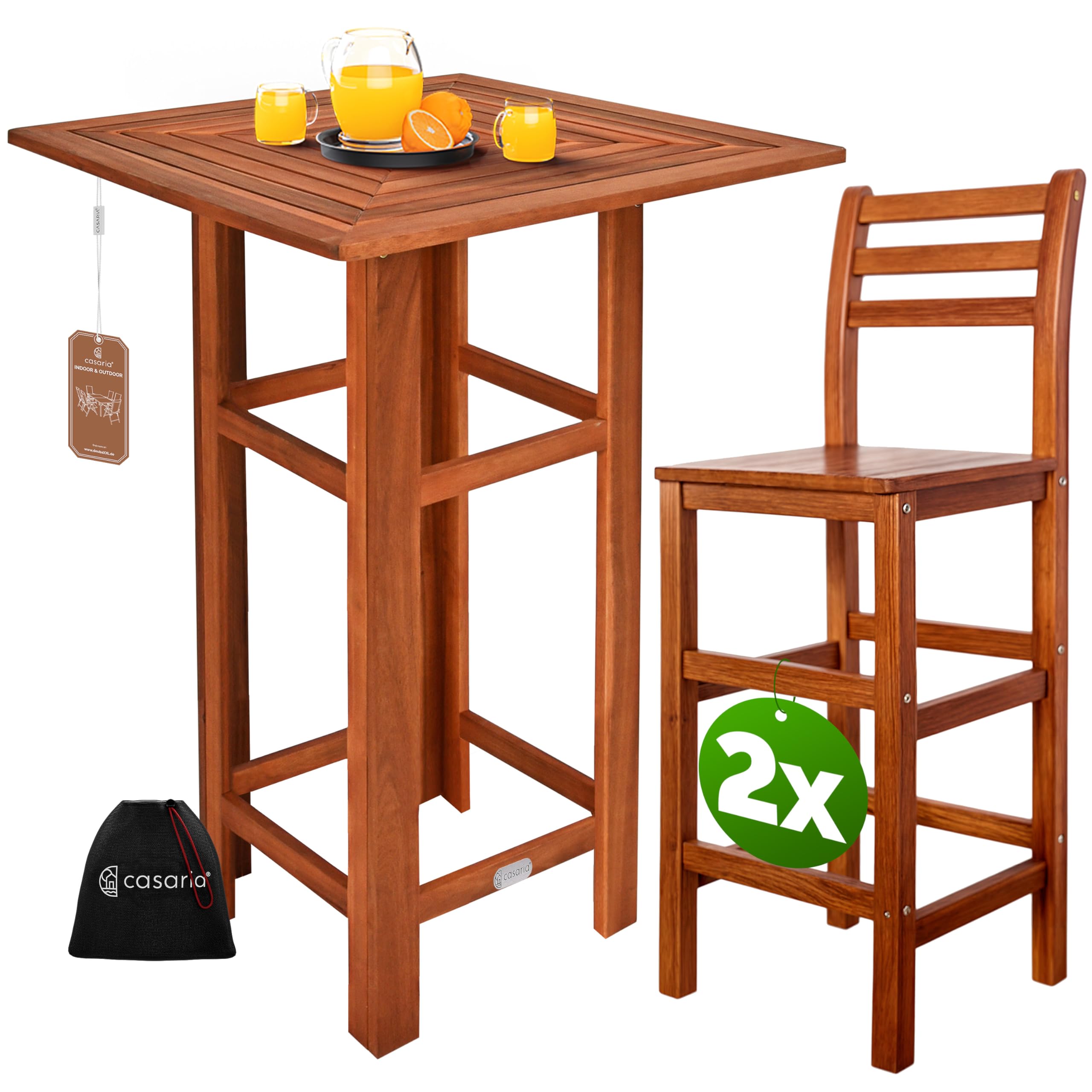 Casaria Ensemble Table de Bar et 2 tabourets Bois Haute avec chaises Jardin terrasse