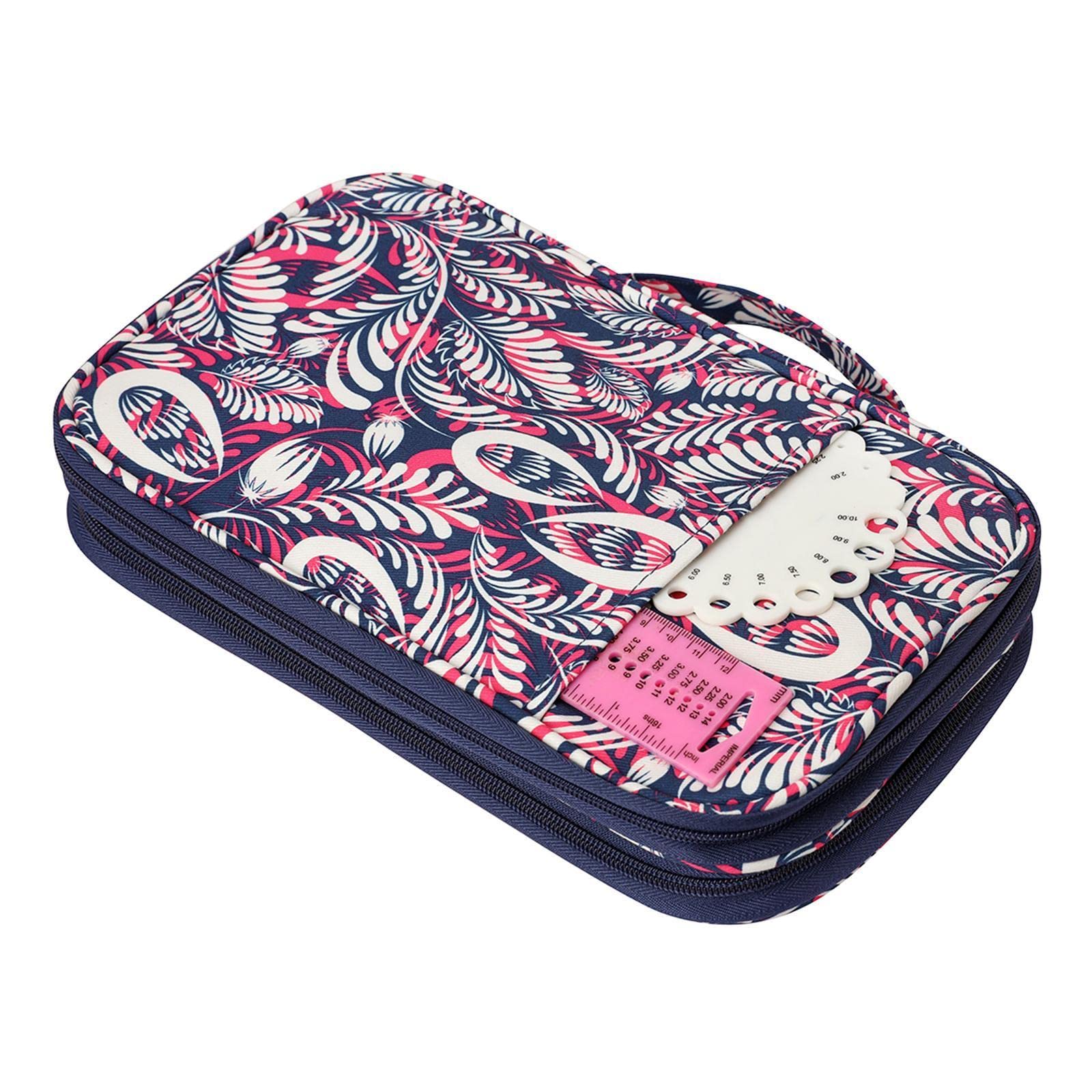 Juego de 3 fundas largas para agujas de tejer Oxford, bolsa de almacenamiento, bolsa de almacenamiento con hojas moradas