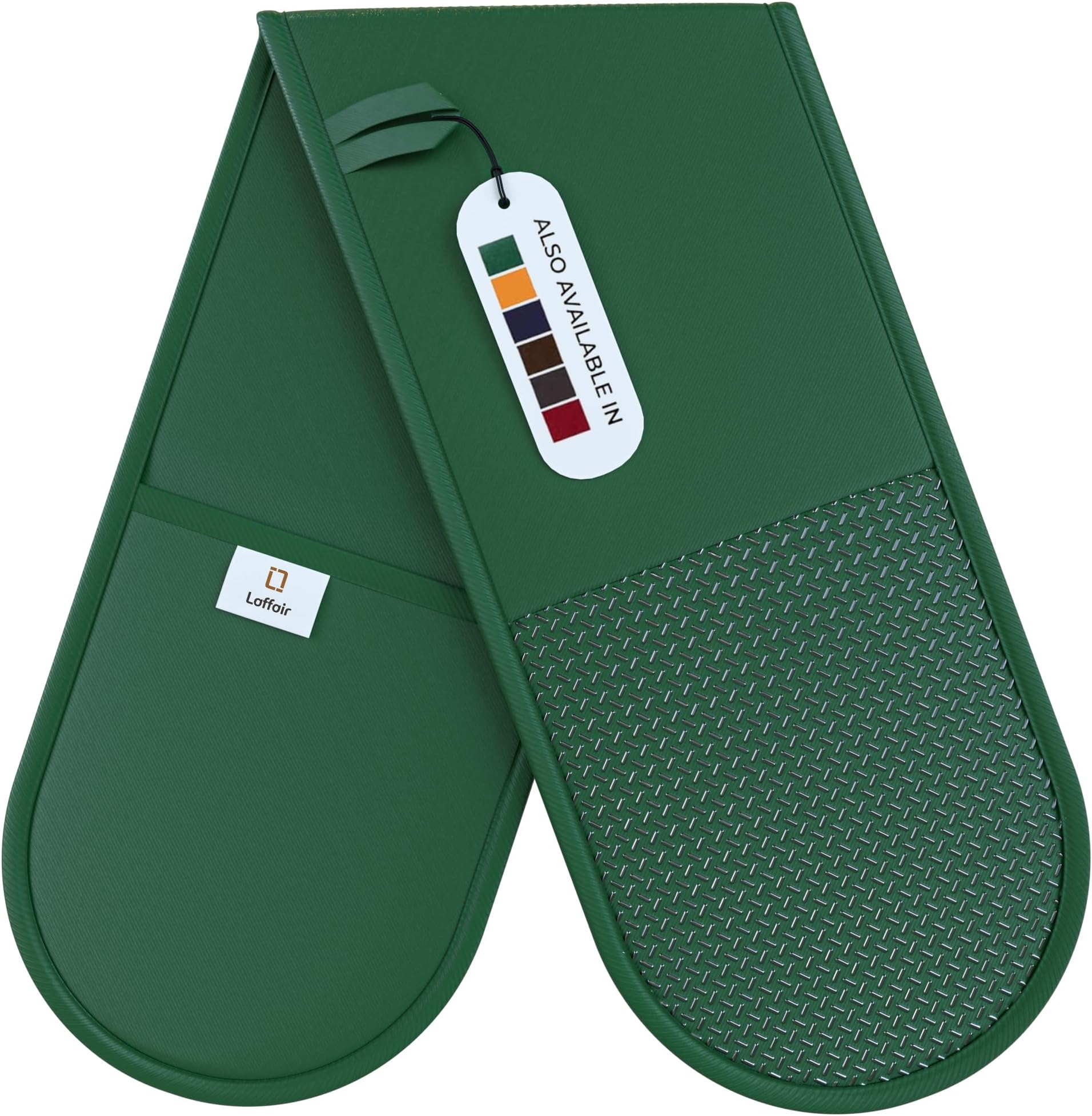 Green Oven Gloves Double by Laffair® - Green Kitchen Accessories - Non-Slip Silicone Grip Double Oven Glove Heat Resistant