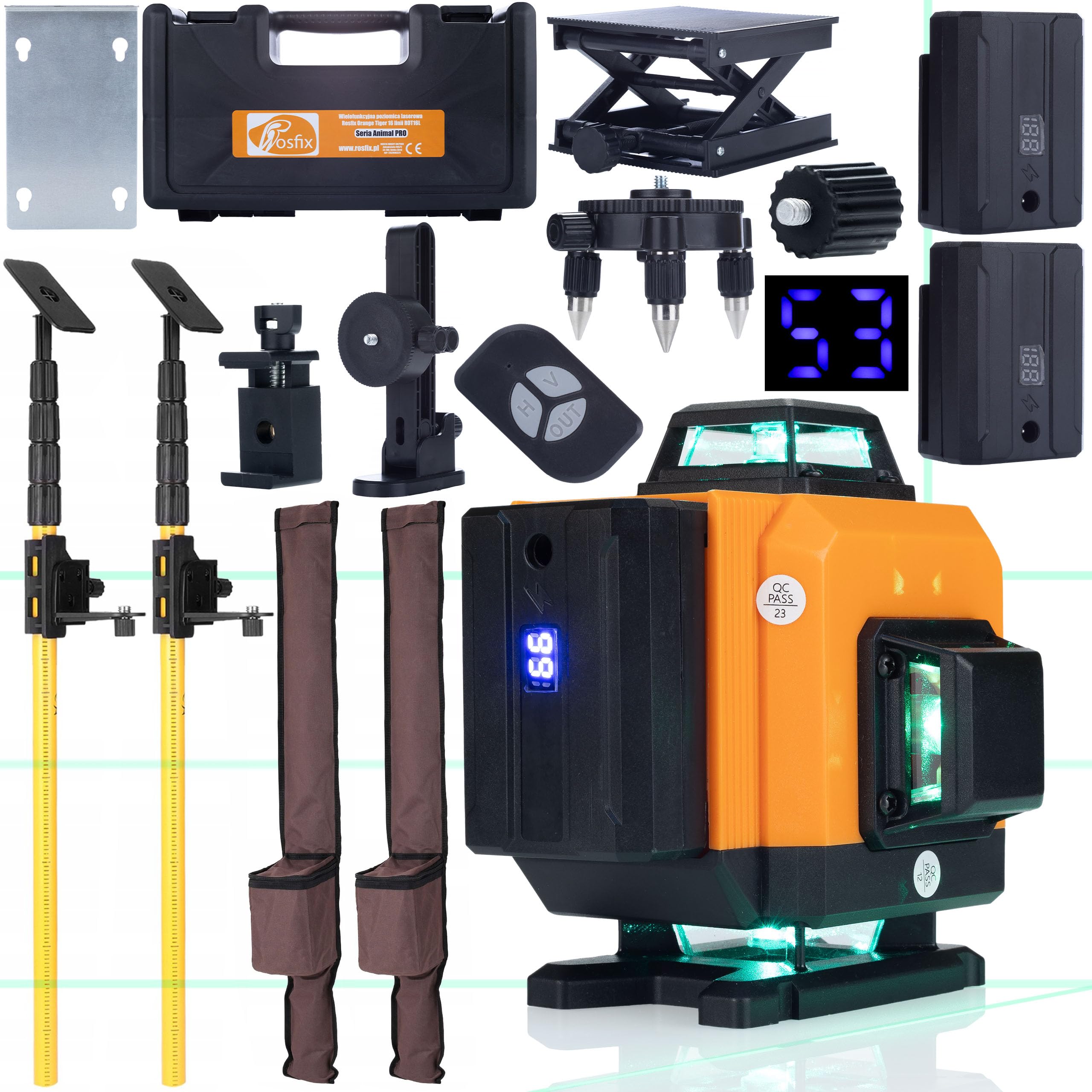 ZESTAW ROSFIX LASER KRZYŻOWY POZIOMICA 360 2AKU WALIZKA + 2X TYCZKA 285 420