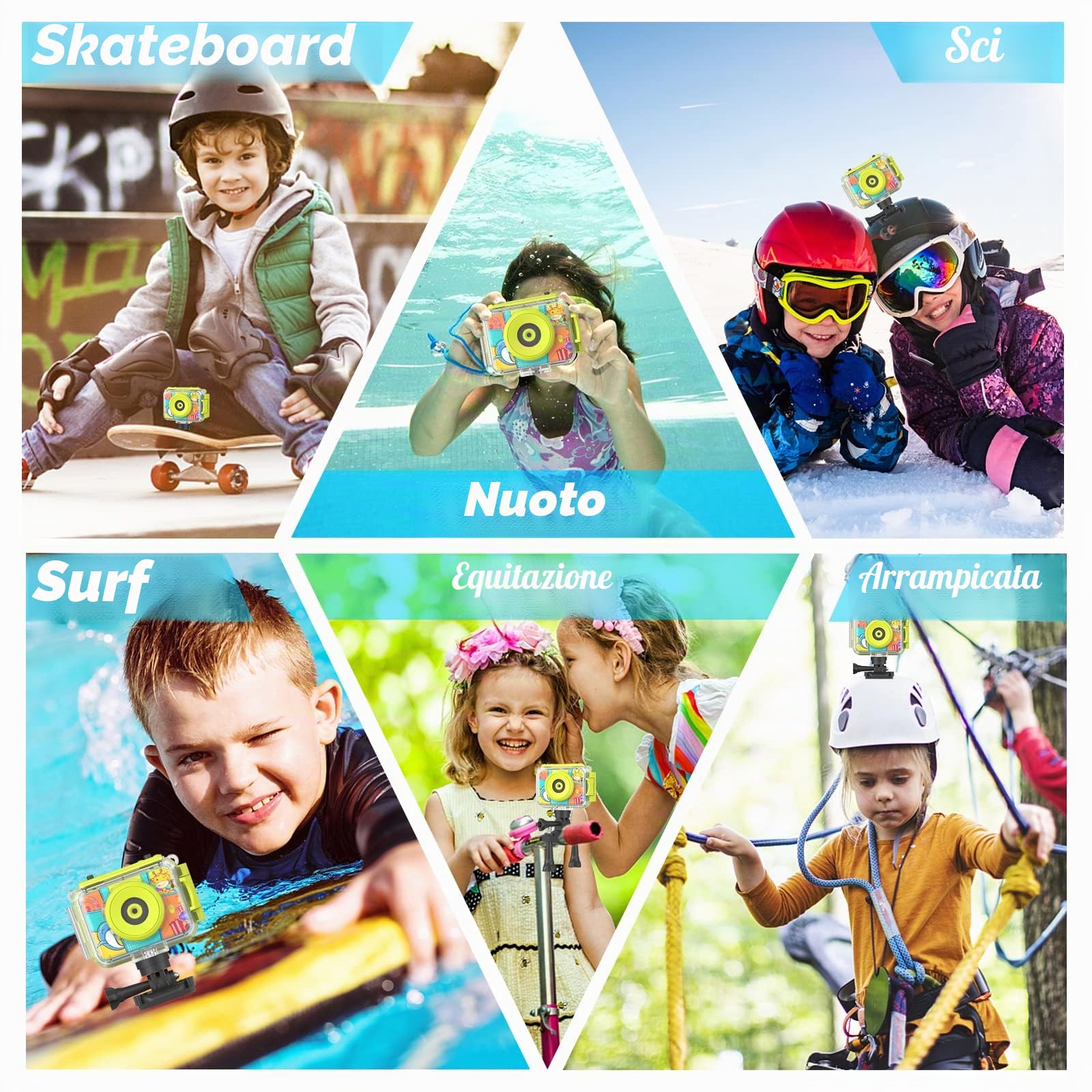 Ushining Fotocamera Impermeabile per Bambini, Macchina Fotografica Digitale Subacquea, HD 1080P Videocamera con 2,0 Pollici Schermo 32GB TF Scheda, Regalo per Ragazzi, Blu