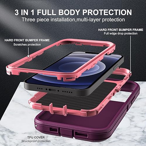 Miniatura 9 de YKHJKLEC Funda para iPhone 12 Mini, grado militar 3 en 1, resistente a los golpes, a prueba de caídas, polvo con 2 protectores de pantalla de vidrio