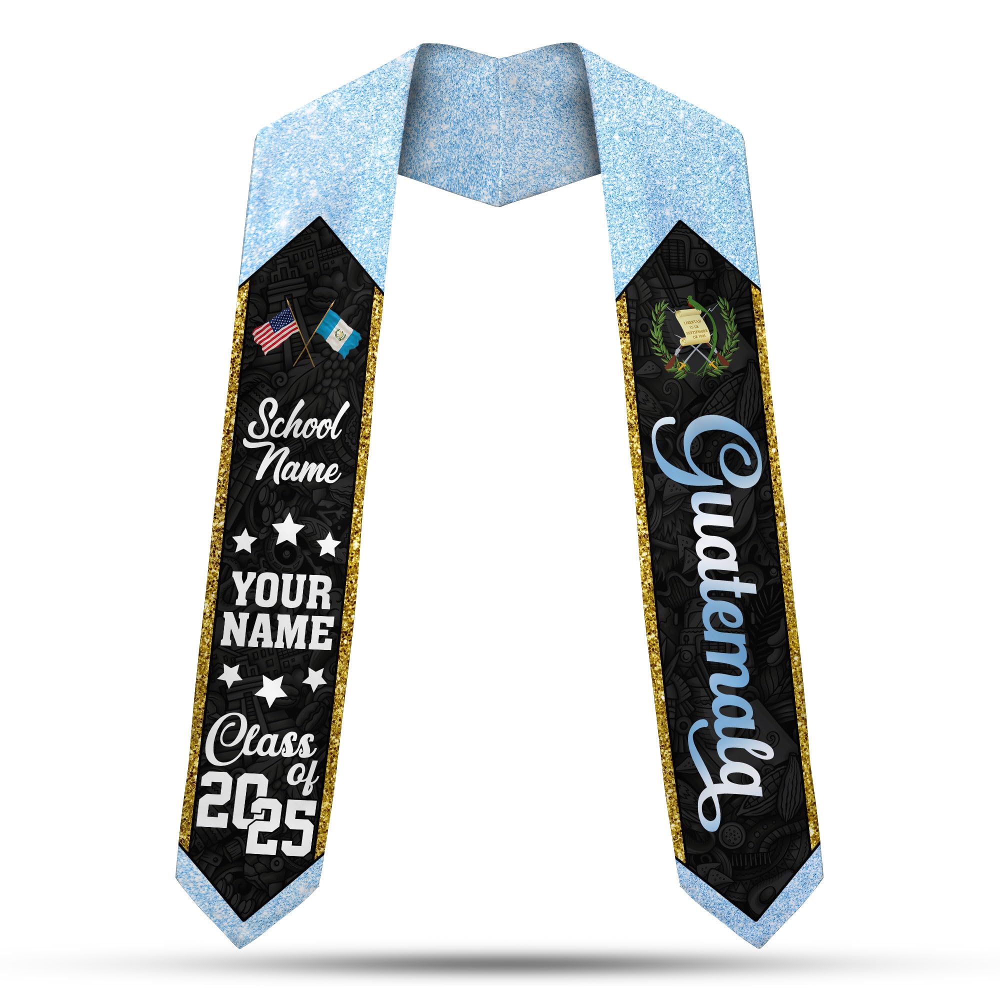 MonkeyVan Personalized Guatemalan Graduation Sash 2025,Custom Guatemala Flag Stole,Guatemala Graduation Stole Class of 2025 S197