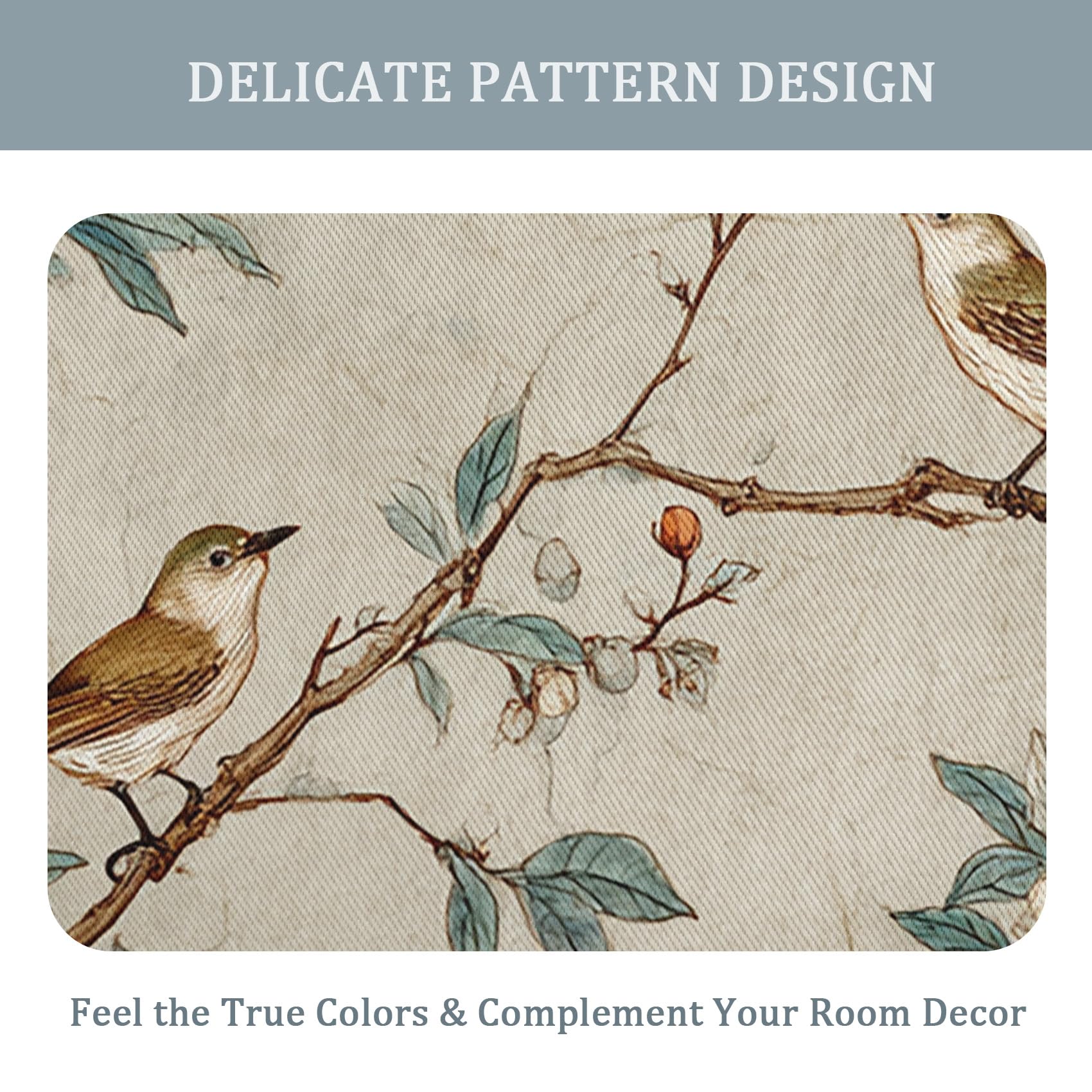 Rideaux Occultant Fleurs Oiseaux, Rideau Isolant Thermique pour Salon Chambre, Motif Branche d'arbre, Lot de 2 Décoration de Fenêtre Opaque 140x200cm LxH, à Oeillets
