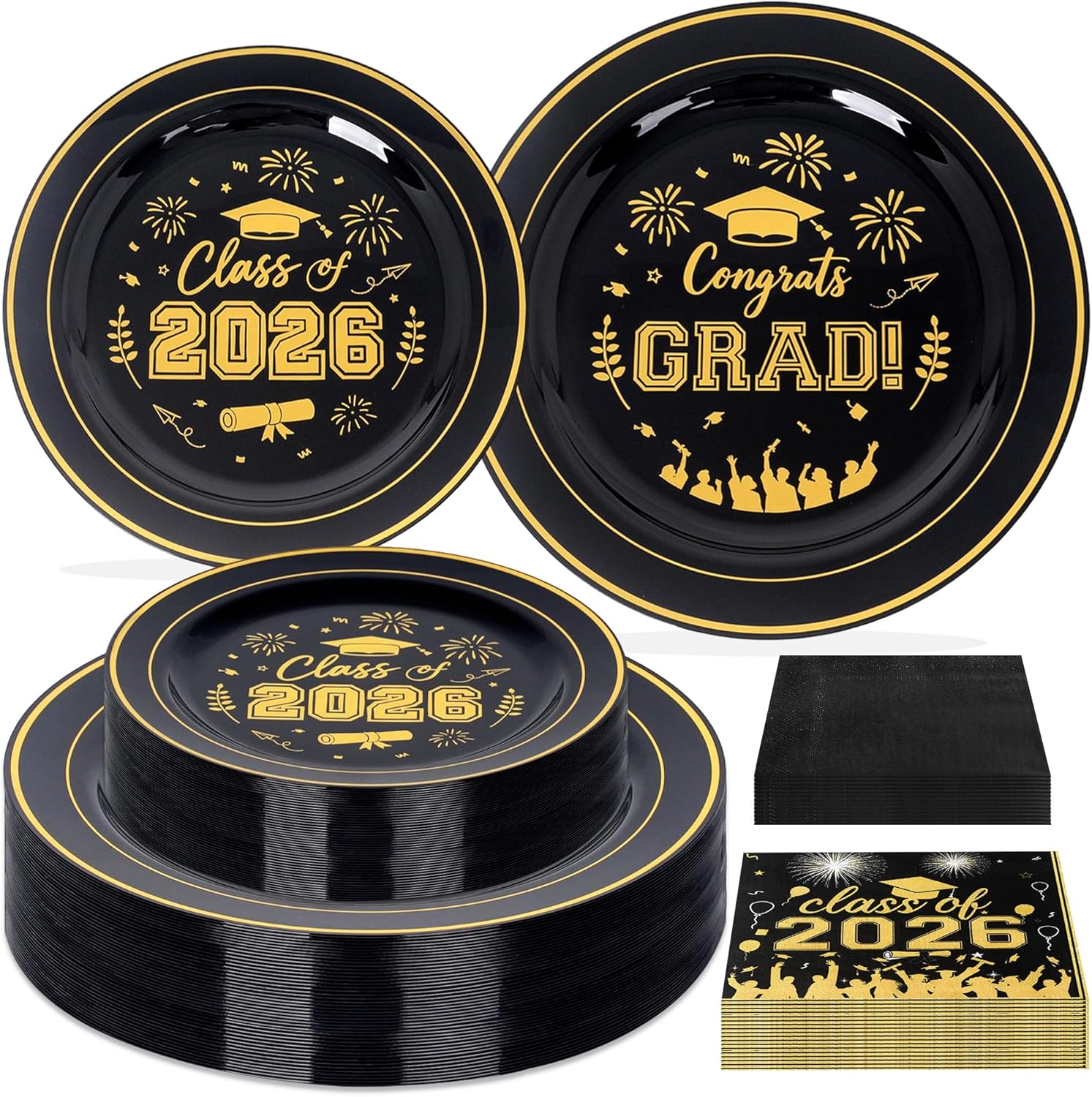 120 Pcs Graduation Plastic Plates, 2026 White Blue Graduation Disposable Plates for 30 Guests,30 Dinner Plates 10 inch & 30 Dessert Plates 7 inch Cocktail Napkins for Party,Holiday