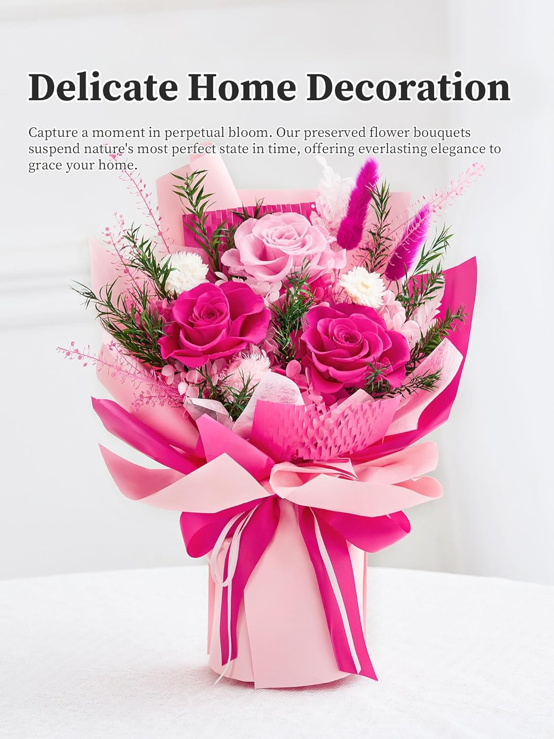 Flomoon Preserved Flowers Bouquet, Valentines Day Forever Flowers Birthday Gifts for Women, Mother, Wife, Mothers Day Flowers for Mom (Hot Pink) - Image 5