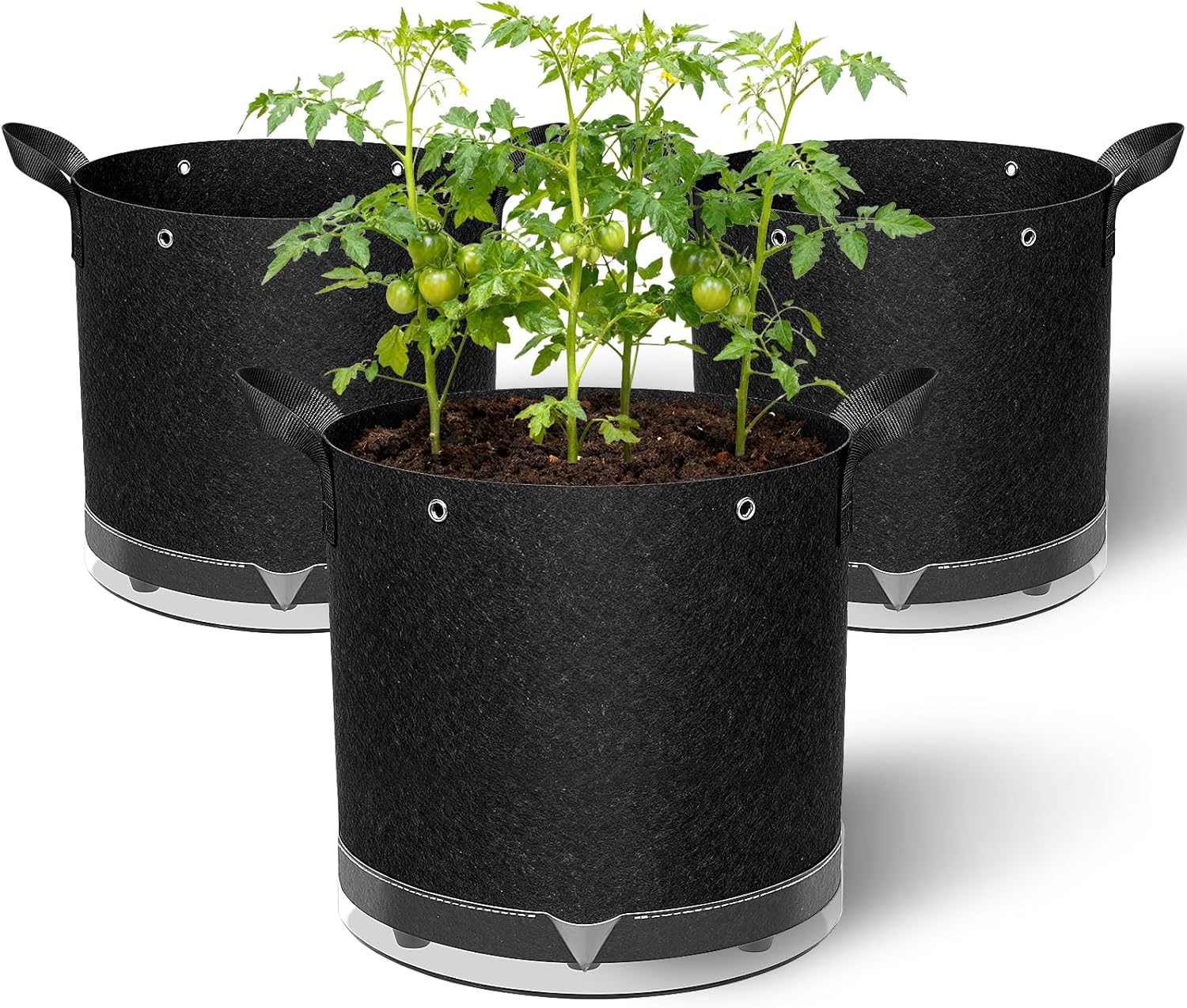 3 Pack 5 Gallon Self-Watering Grow Bags, Thick Nonwoven Fabric Pots with Support Rings and Reinforced Handles, Self-Watering Planters with Bottom Reservoir for Tomatoes Peppers Potatoes and Vegetables
