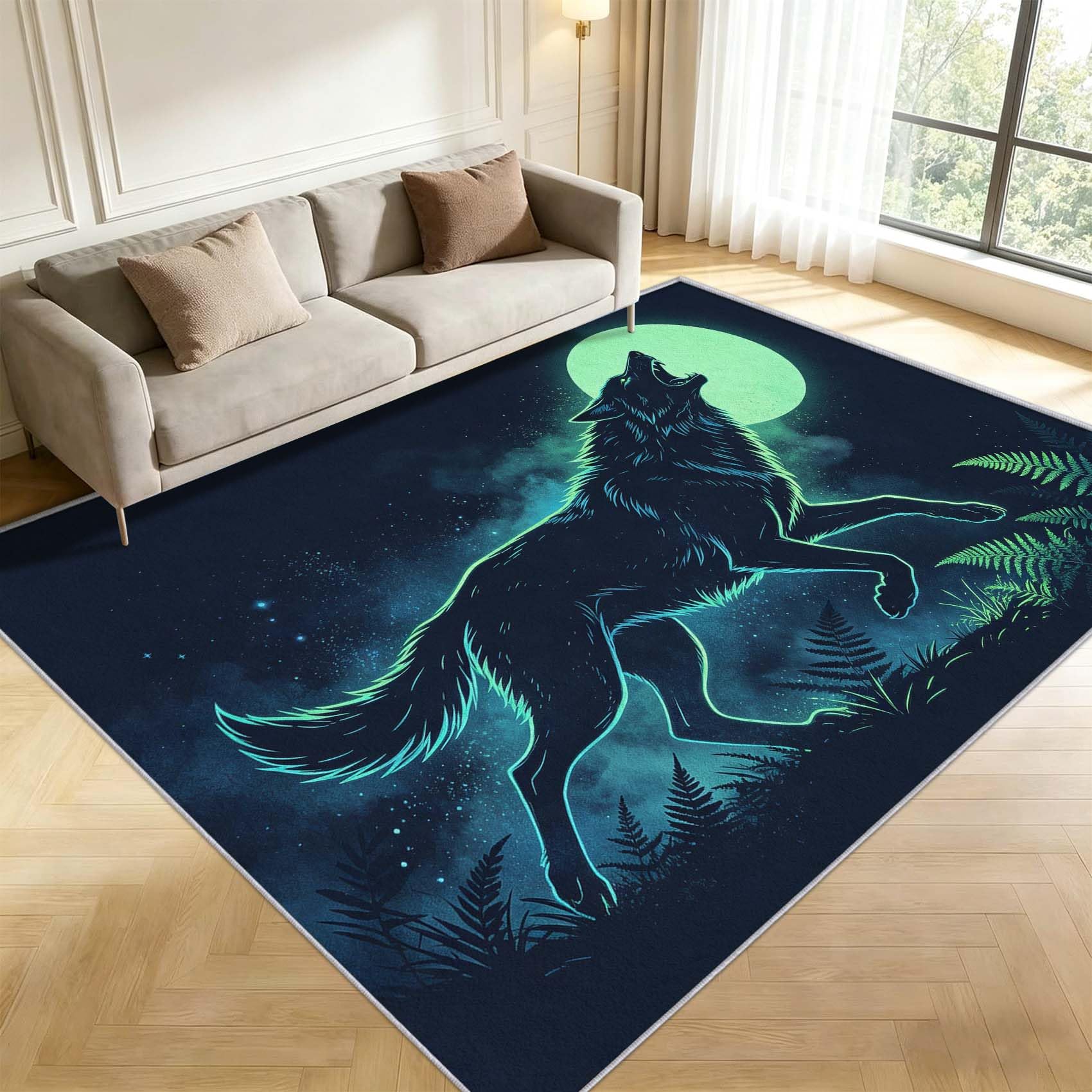 Tapis de Salon Loup 3D, 120x170 cm, Doux Poils Courts