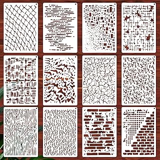12 Stück Geometrische Texturen Schablonen Malen,Wiederverwendbar Handwerksartikel Stencil,DIY Schablonen Textilgestaltung,für Scrapbooking,Holz-,Wand- und Fliesenmalerei und Andere Bastelprojekte