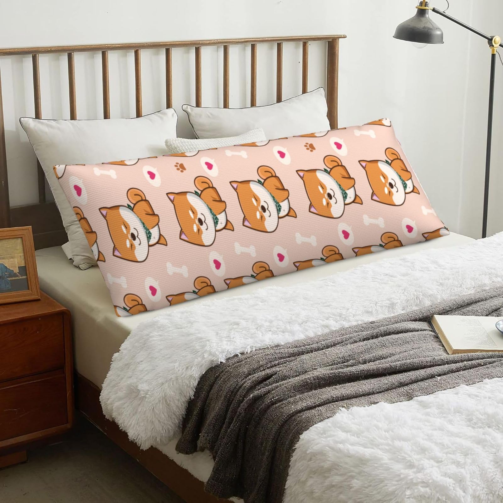 Kawaii Cute Shiba Inu, Body Pillow Cover with Zipper,Long Body Pillowcase 20 x 60 in