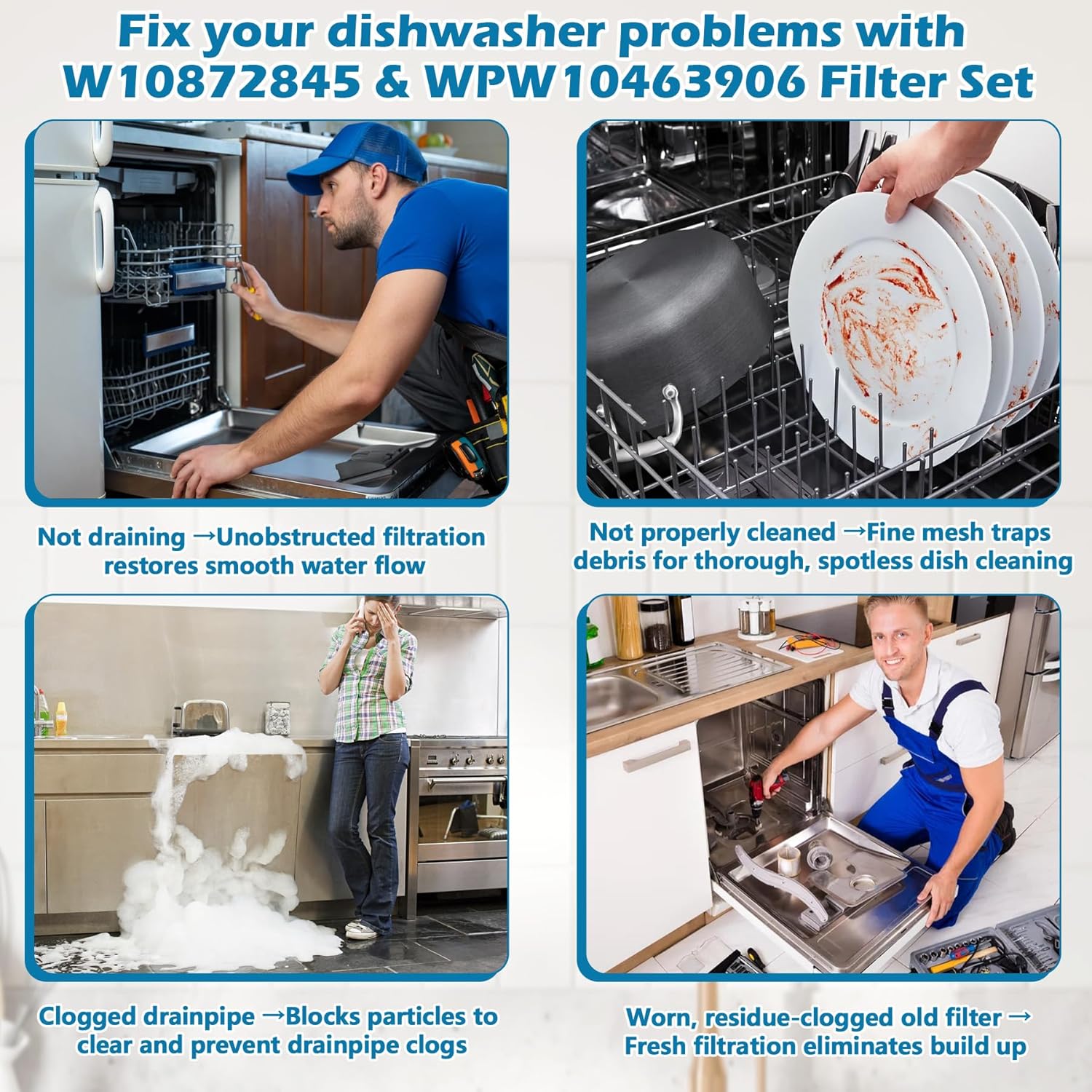 BigHead W10872845 Dishwasher Pump Filter Cup & WPW10463906 Screen Filter Compatible with Whirlpool Kenmore KitchenAid Dishwasher Replaces AP6030094 PS11759673 W10393351 AP6021820 PS11755148 2312301