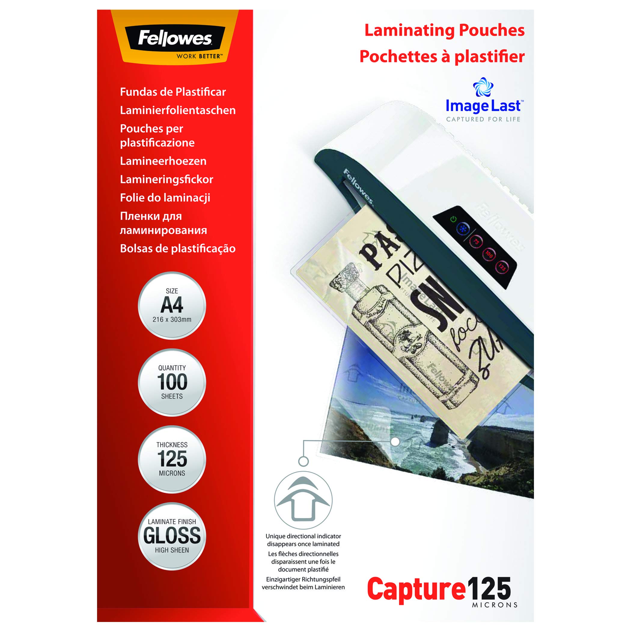 Fellowes A3 Laminiergerät Saturn 3i für 80-125 Micron Folien, 60 Sek. Aufwärmzeit, staufreies Laminieren, inkl. 10 gratis A4 Laminierfolien & ImageLast Laminierfolien 125 Mikron, DIN A4 (100er Pack)