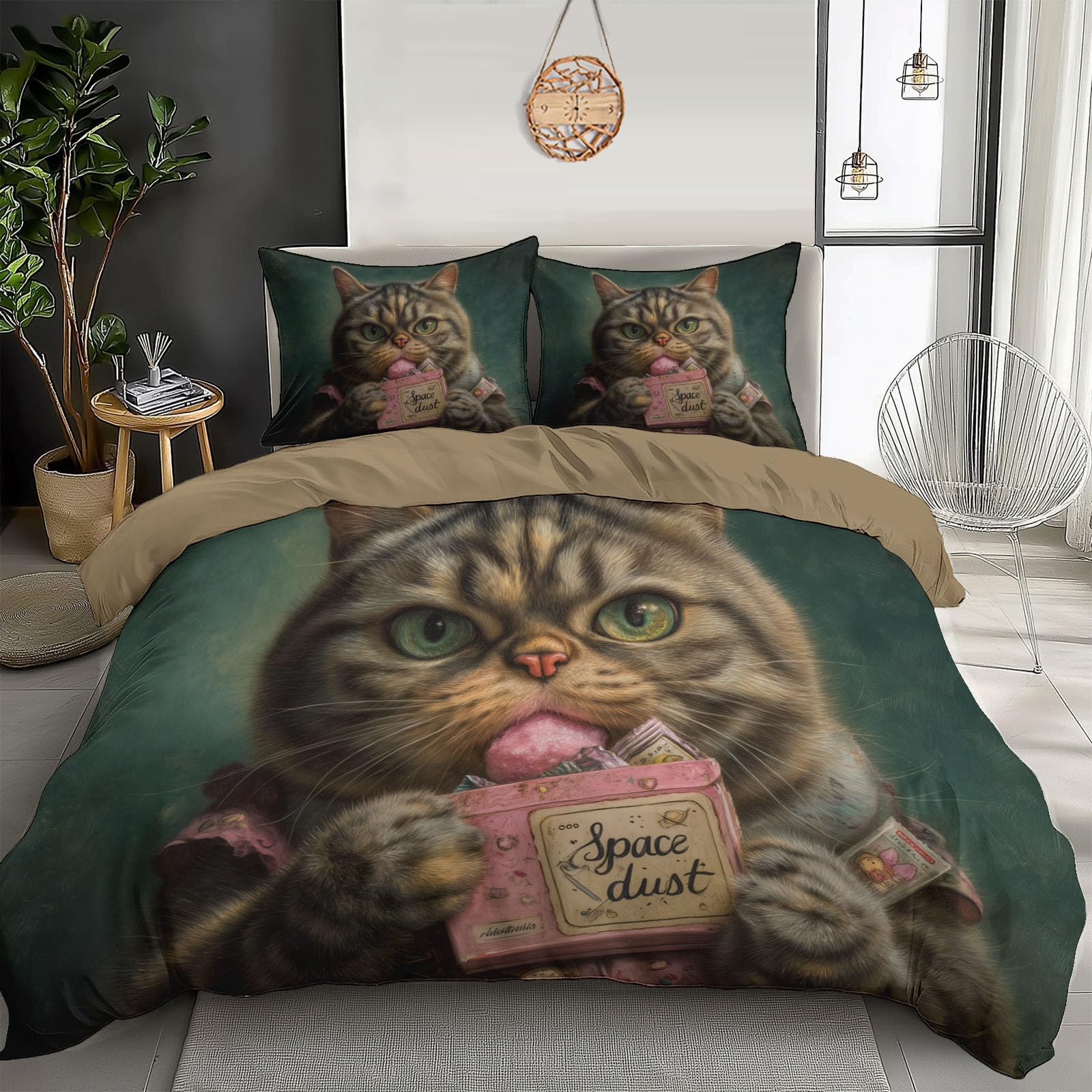 Parure de lit bonbons chats housse de couette enfant 140x200cm avec 2 taies d'oreiller