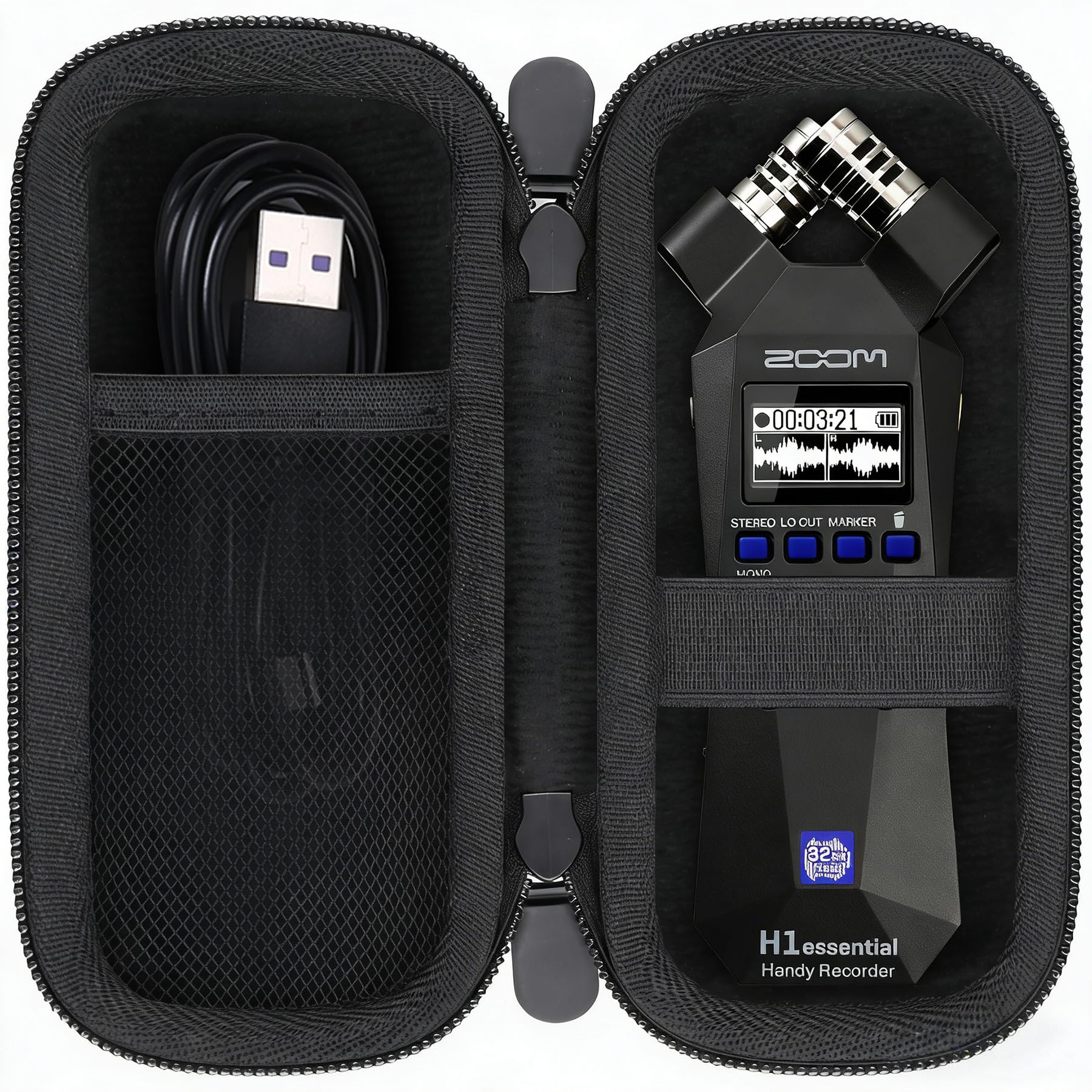 co2CREA Hard Travel Case for Zoom H1essential Stereo Recorder, Shockproof Dustproof Protective Storage Bag with Hand Strap and Mesh Pocket