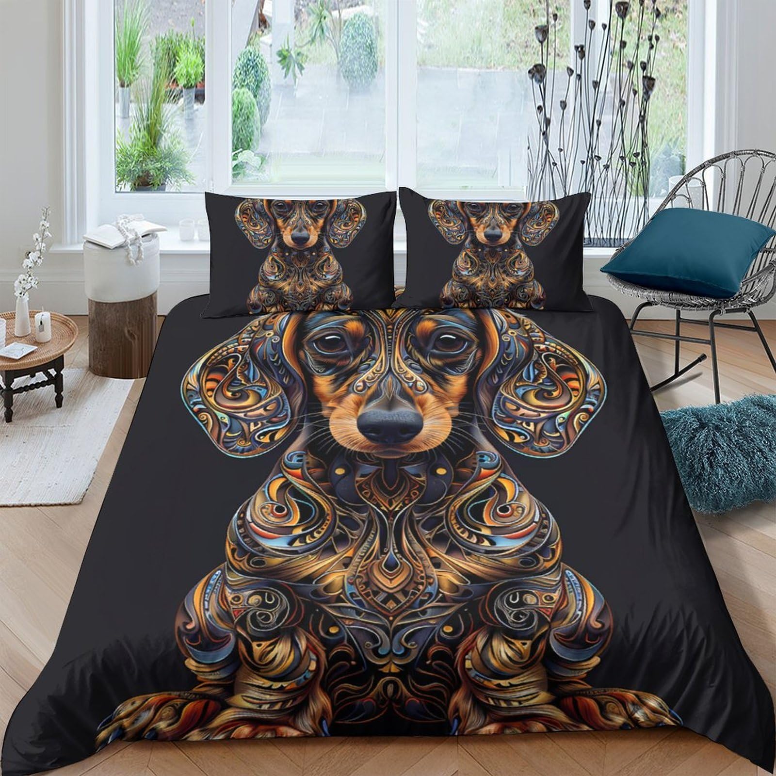 Ctjqhvkz Style-3 3D Printed Artistic Dachshund Fitted Sheet Microfiber Black Dog Pattern Mattress Cover For Bedroom Dorm Decoration Single（135X200cm）