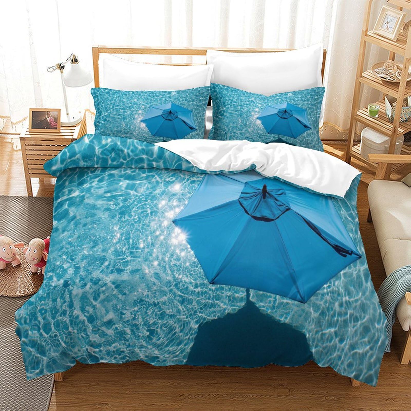 P1S9U7W5Y 3D Printed Ocean Wave Blue Duvet Cover Set 3pcs Microfiber Water Bedding Set King（220x240cm）