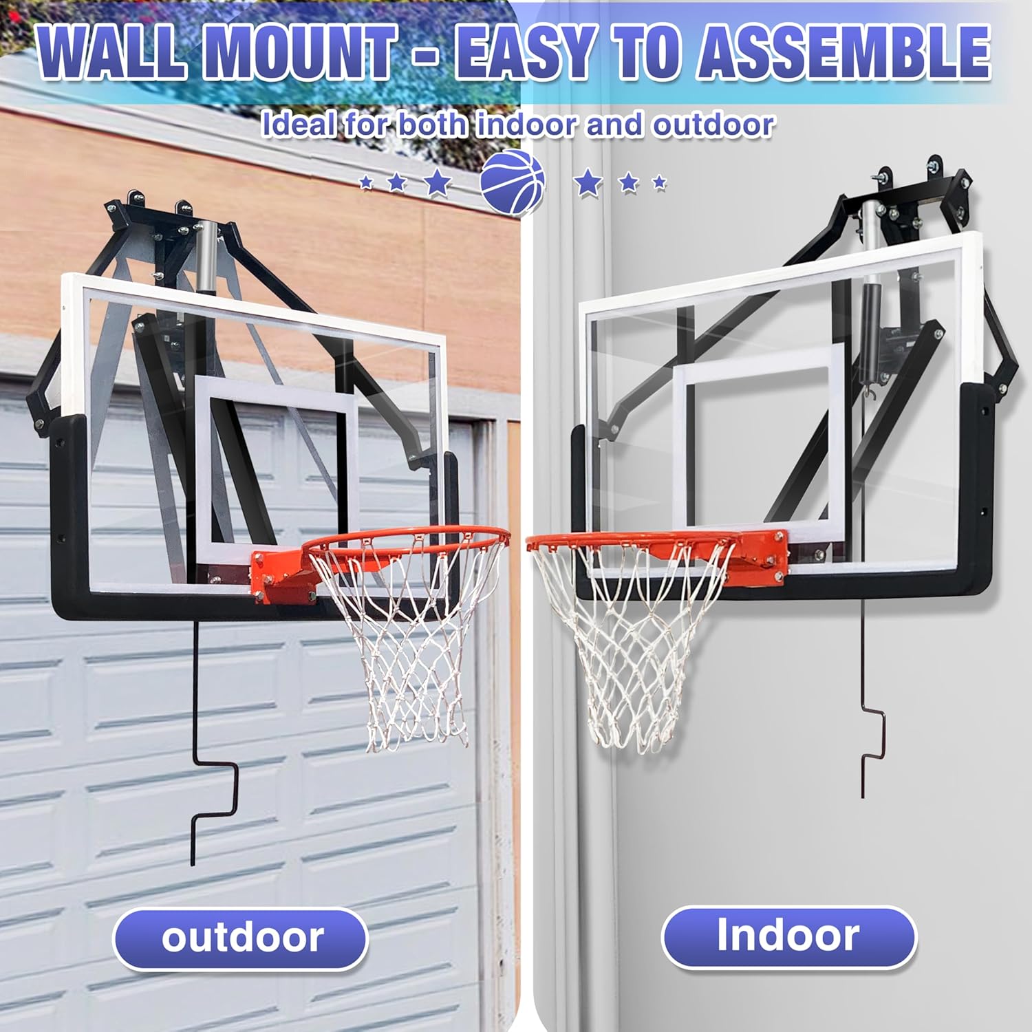 54.5" Wall Mounted Basketball Hoop ，Shatterproof PC Backboard Basketball Goal with Adjustable Height for Garage, Indoor & Outdoor Use