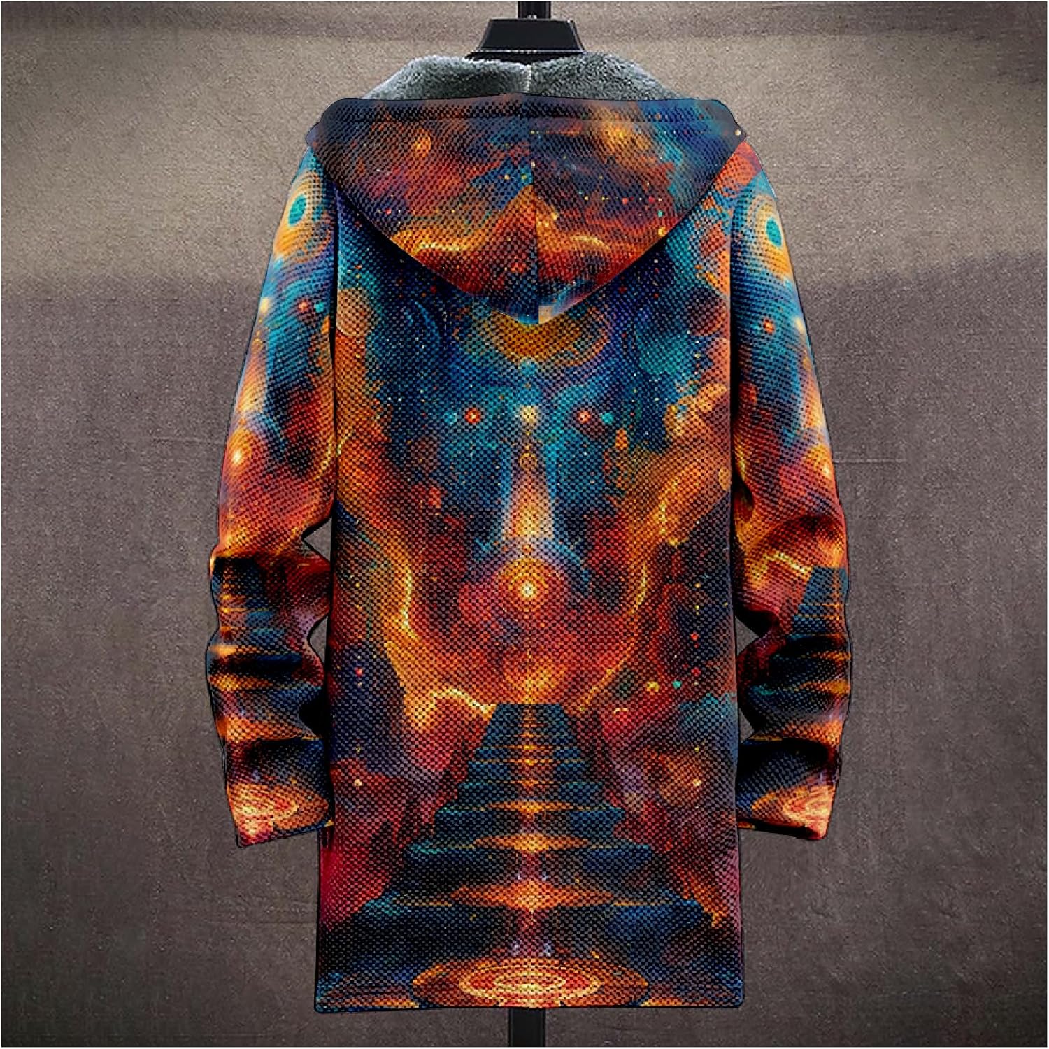 Winter Coats For Men Galaxy 3D Print Long Sleeve Zipper Big And Tall Cardigan Fleece Warm Novelty Fashion Jacket - Image 4