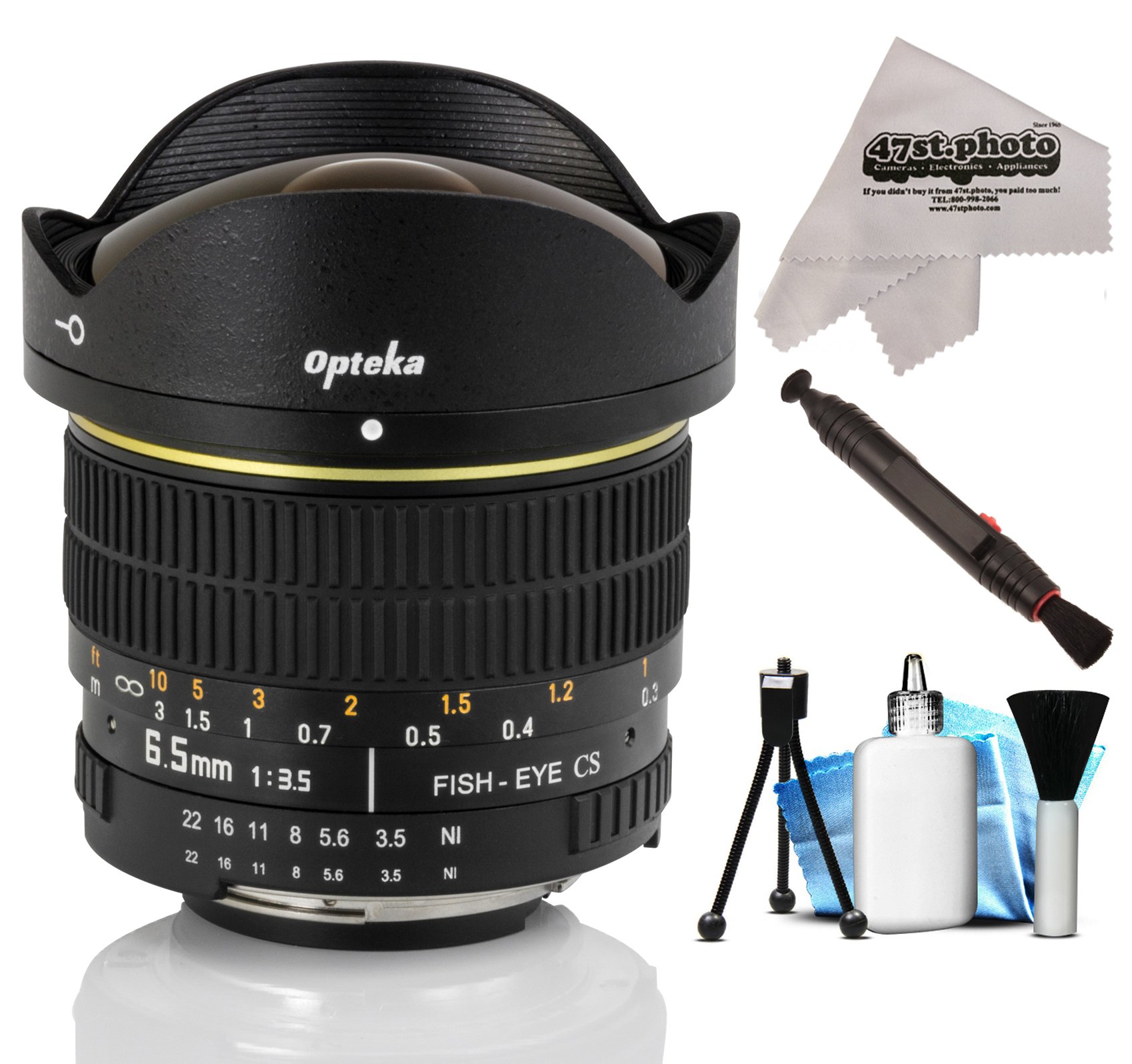 Opteka 6.5mm f/3.5 HD Aspherical Fisheye Lens with Cleaning Bundle for Nikon D500, D7500, D7200, D7100, D7000, D5600, D5500, D5300, D5200, D5100, D3400, D3300, D3200 and D3100 Digital SLR Cameras