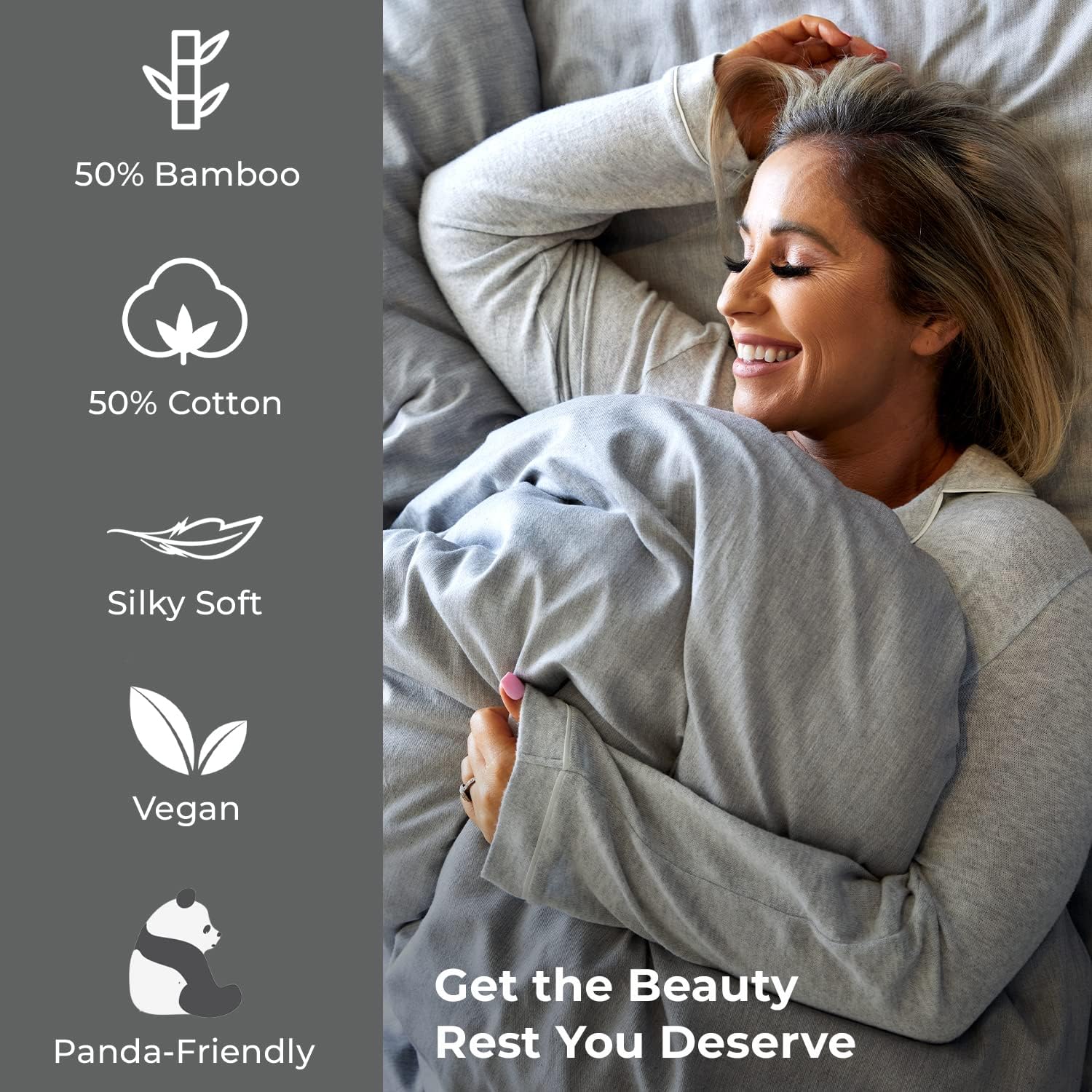 BedVoyage Standard Sham Set, Cozy Soft and Cooling, Gentle to Skin and Hair, Viscose Derived from Bamboo and Cotton Melange Blend, Quilted Front, Zipper Closure, 20x26, 2pc Set, Standard - Silver