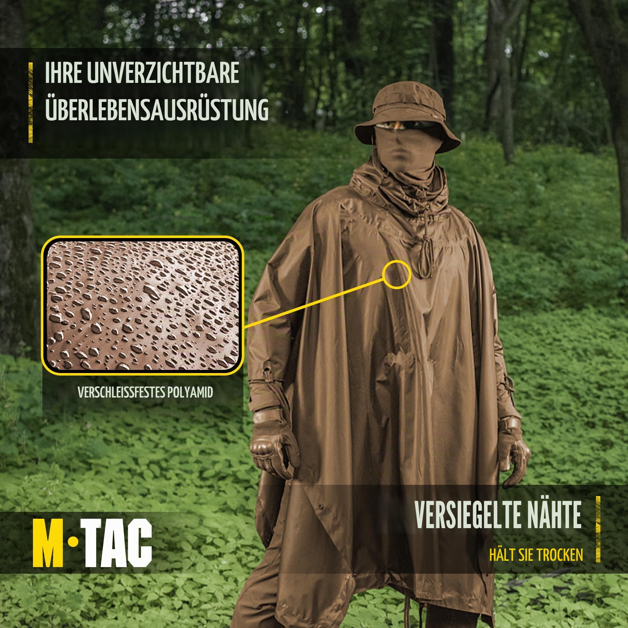 M-Tac Taktischer Regenponcho – Armee-/Militär-Poncho – wasserdicht Ripstop, Camping, Wandern, Outdoor, Jagd