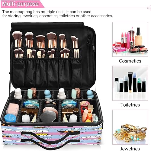 Miniatura 5 de Abejas Happy Good Luck and Daisies Bolsa de maquillaje a rayas bolsa de cosméticos grande bolsa de aseo kit de viaje bolsas de maquillaje lindo