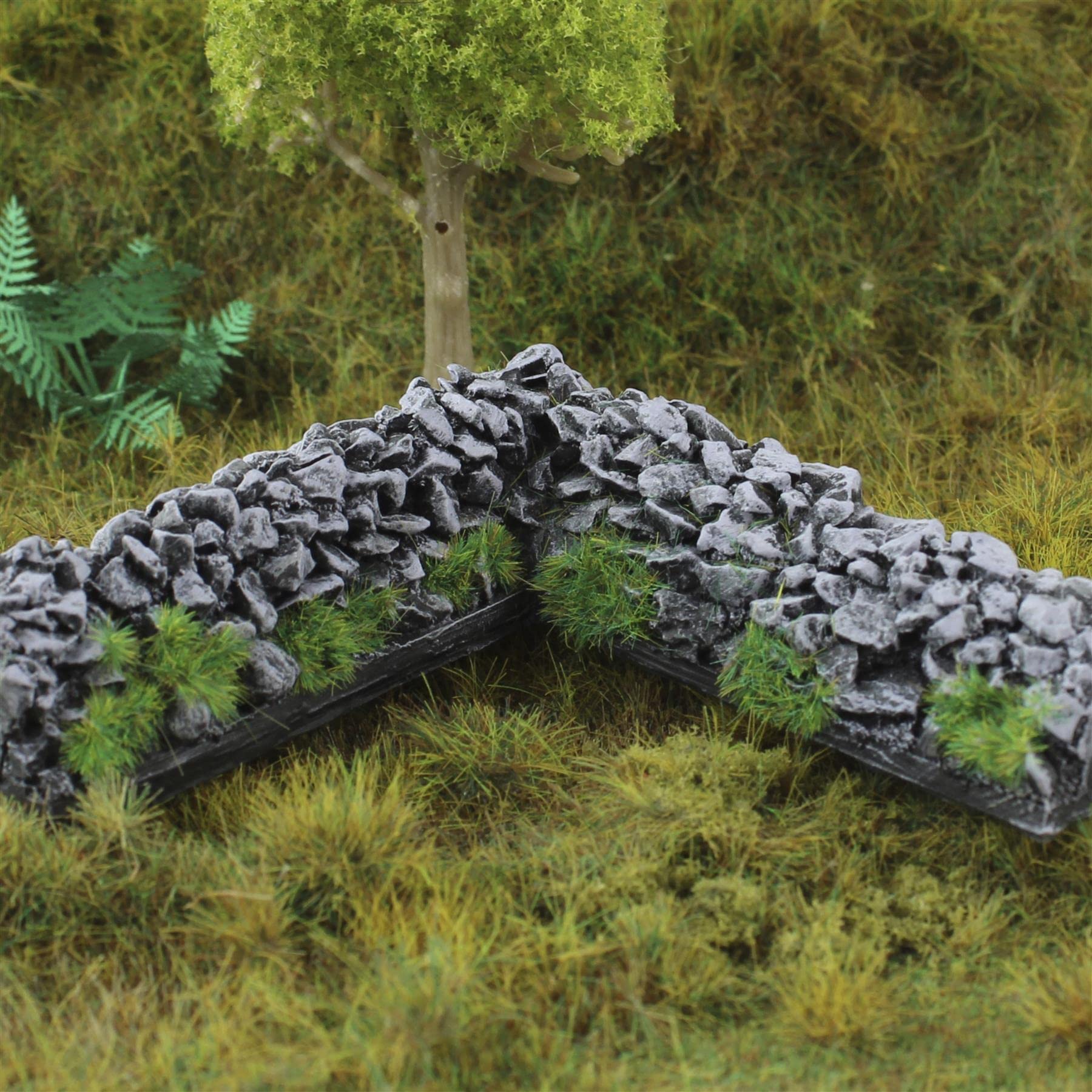 War World Gaming | Fels-Mauer Eckteil | Bemalt & Beflockt x 4 | 20-28 mm Tabletop Gelände Modellbau Landschaftsbau Modellbahn