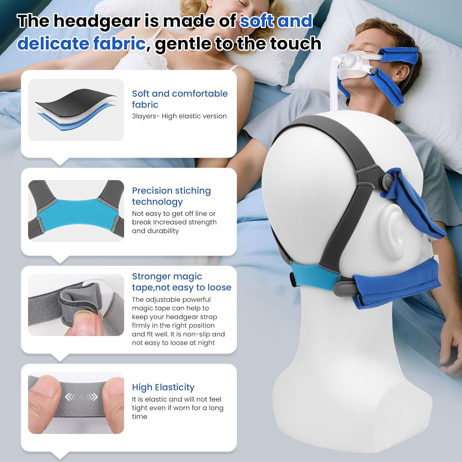 F40 Replacement Headgear with Magnetic Clips and Strap Cover,Adjustable Soft AirFit F40 Headgear Strap Compatible with Airfit F40 Mask - Image 2