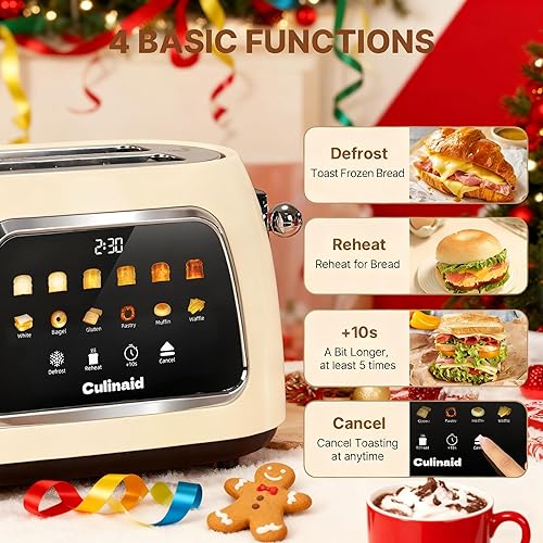 Miniatura 2 de Tostadora de 2 rebanadas con pantalla táctil inteligente, tostadora digital retro de acero inoxidable con ranura extra ancha de 1.5 pulgadas con