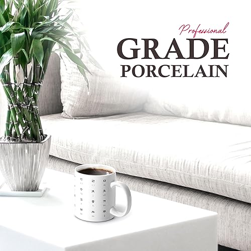 Miniatura 7 de Taza de café de cerámica coreana de 12 onzas con impresionante diseño de hangul y alfabeto inglés, taza ideal para entusiastas del café y el idioma,