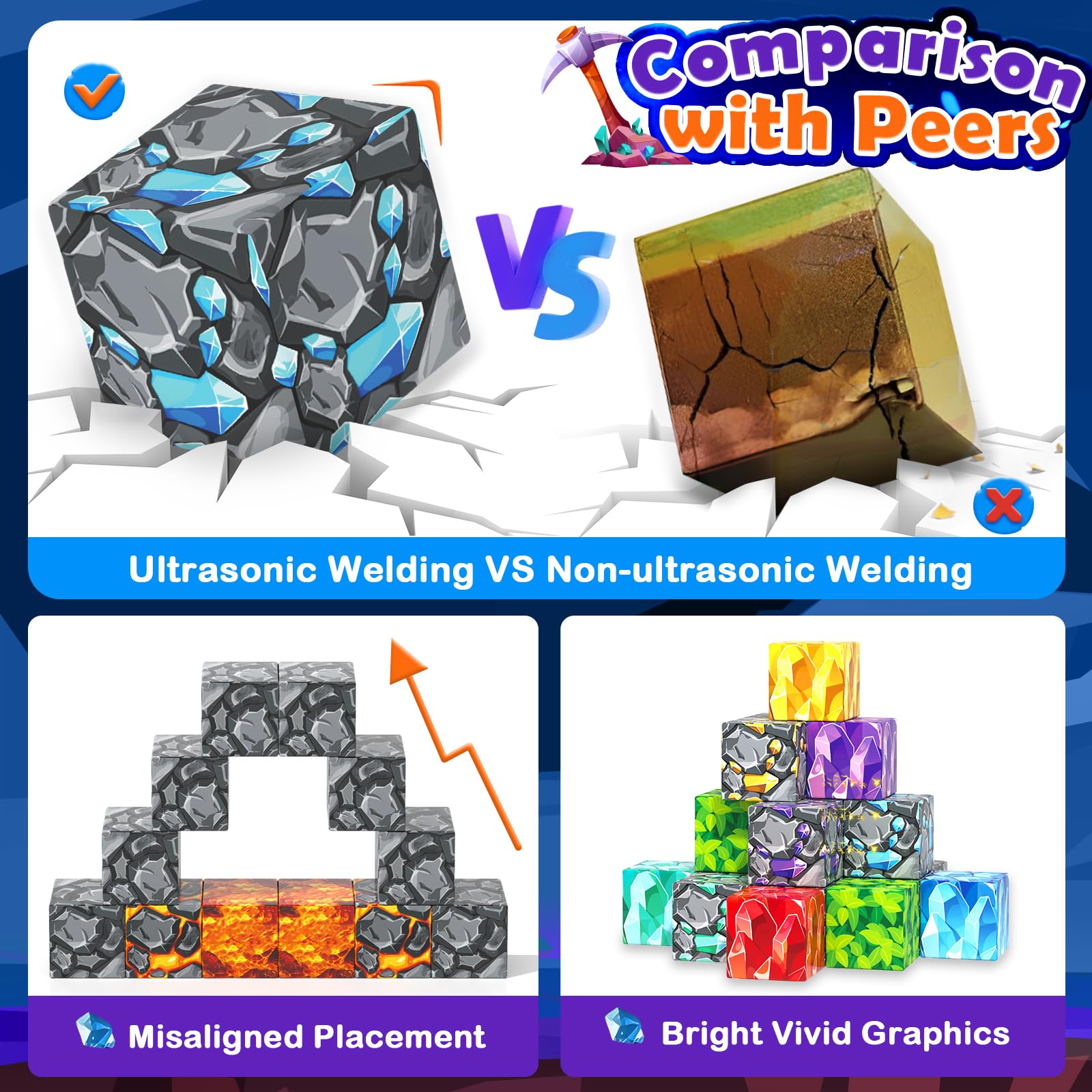 100PCS Magnetic Blocks Building Toys, Gem Cave Adventure Building Craft, Learning Sensory Toys for Boys Girls Age 3-12, Game Gift for Kids Little Gamers