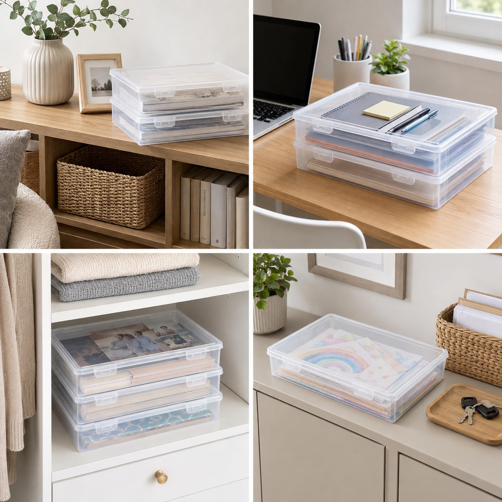 lot de 6 Boite archive A4 en plastique, boites de rangement documents 31 x 22 x 5 cm, boite transparente a4, boites plastique PP pour bureau, école et maison