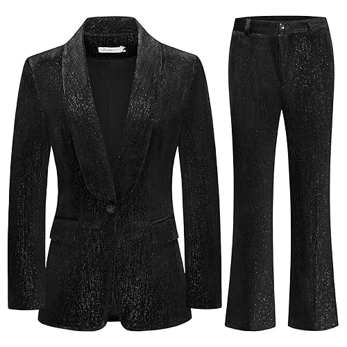 Lamgool Women Pantsuit Dressy Silver Thread Velvet 2 Piece Suit
