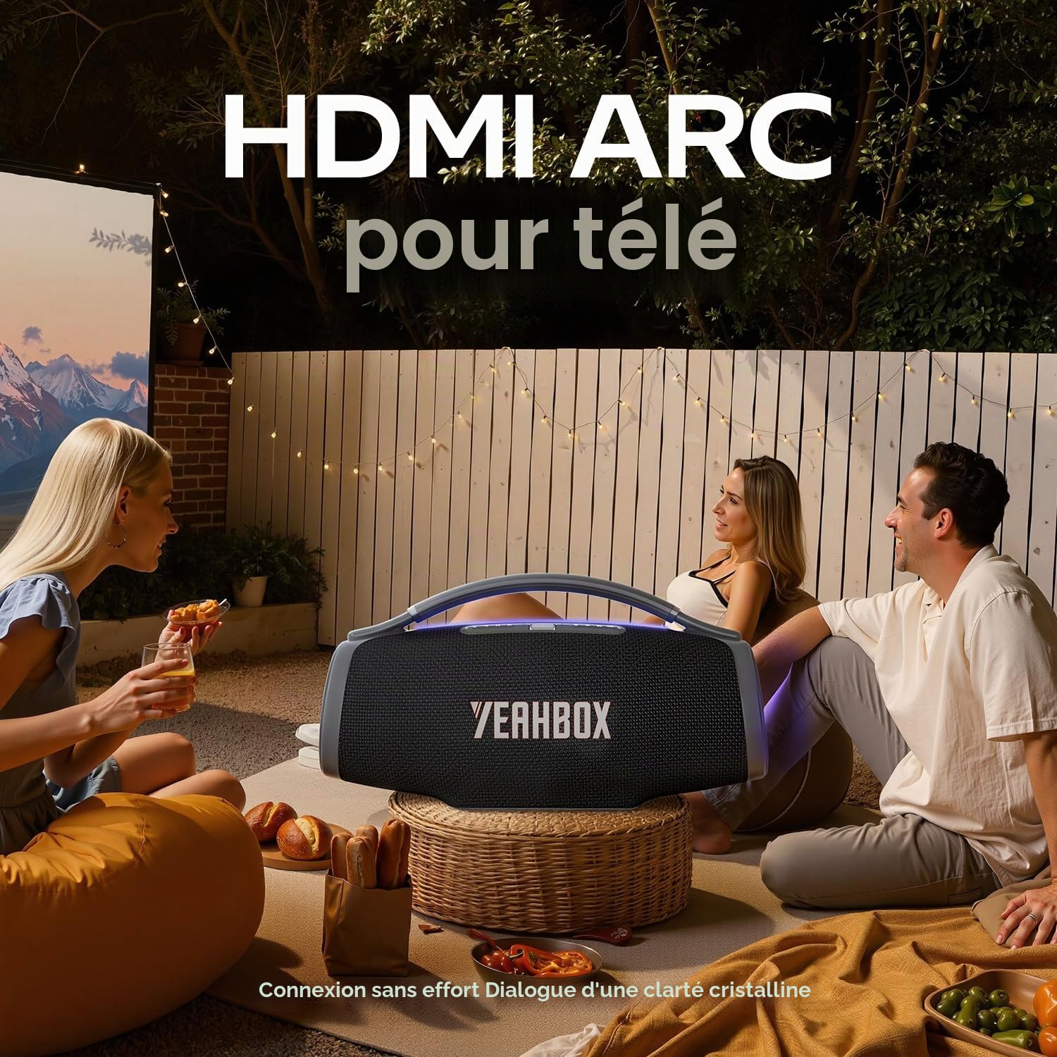 YEAHBOX Sonic Boom Ultra Enceinte Bluetooth 300W RMS / 500W Peak, Enceinte Party avec Subwoofer, 3 Voies 5 Haut-Parleurs, HDMI Arc TV, TWS Stéréo, Lumières RGB, Intérieur & Extérieur (Noir)