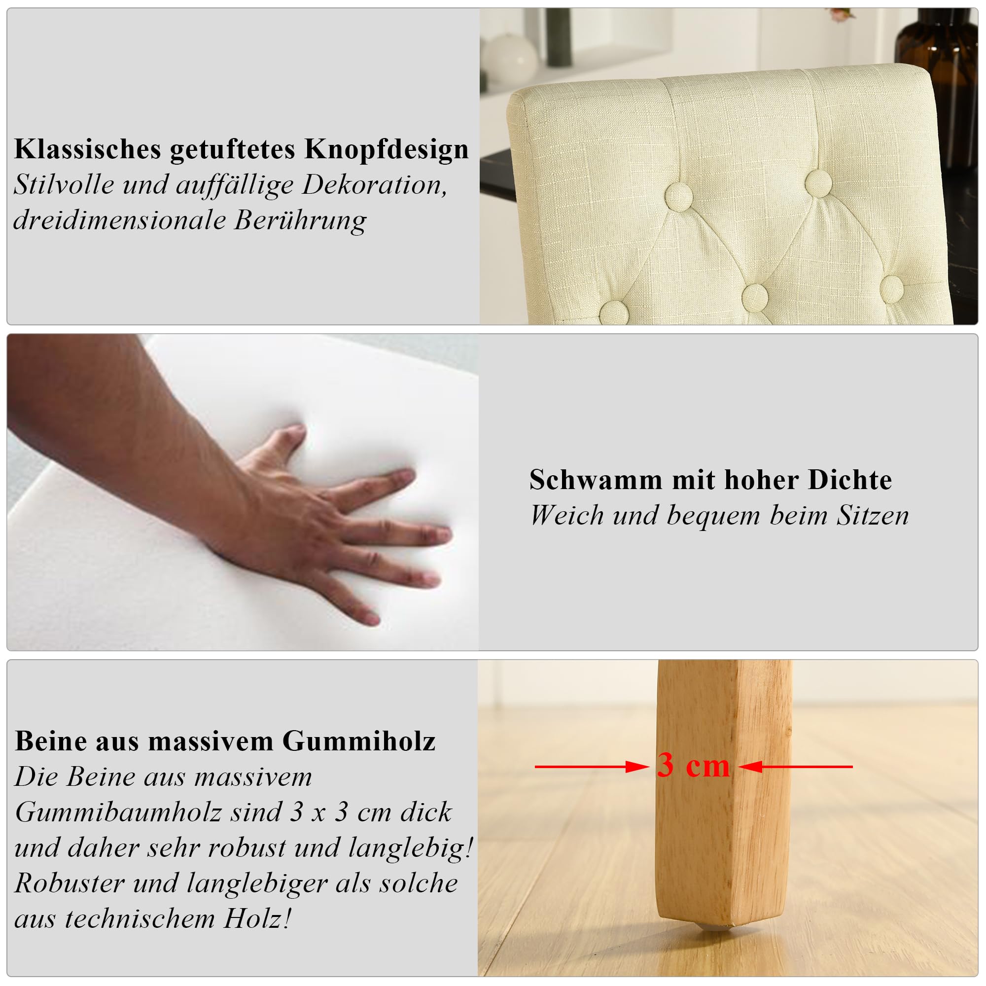 Set da 6 pezzi Gepolsterte Esszimmerstühle Beige – Moderne Skandinavische Küche Möbel Stilvolle Sitzgelegenheit 55cm Hoch Perfekt für Esszimmer und Wohnzimmer