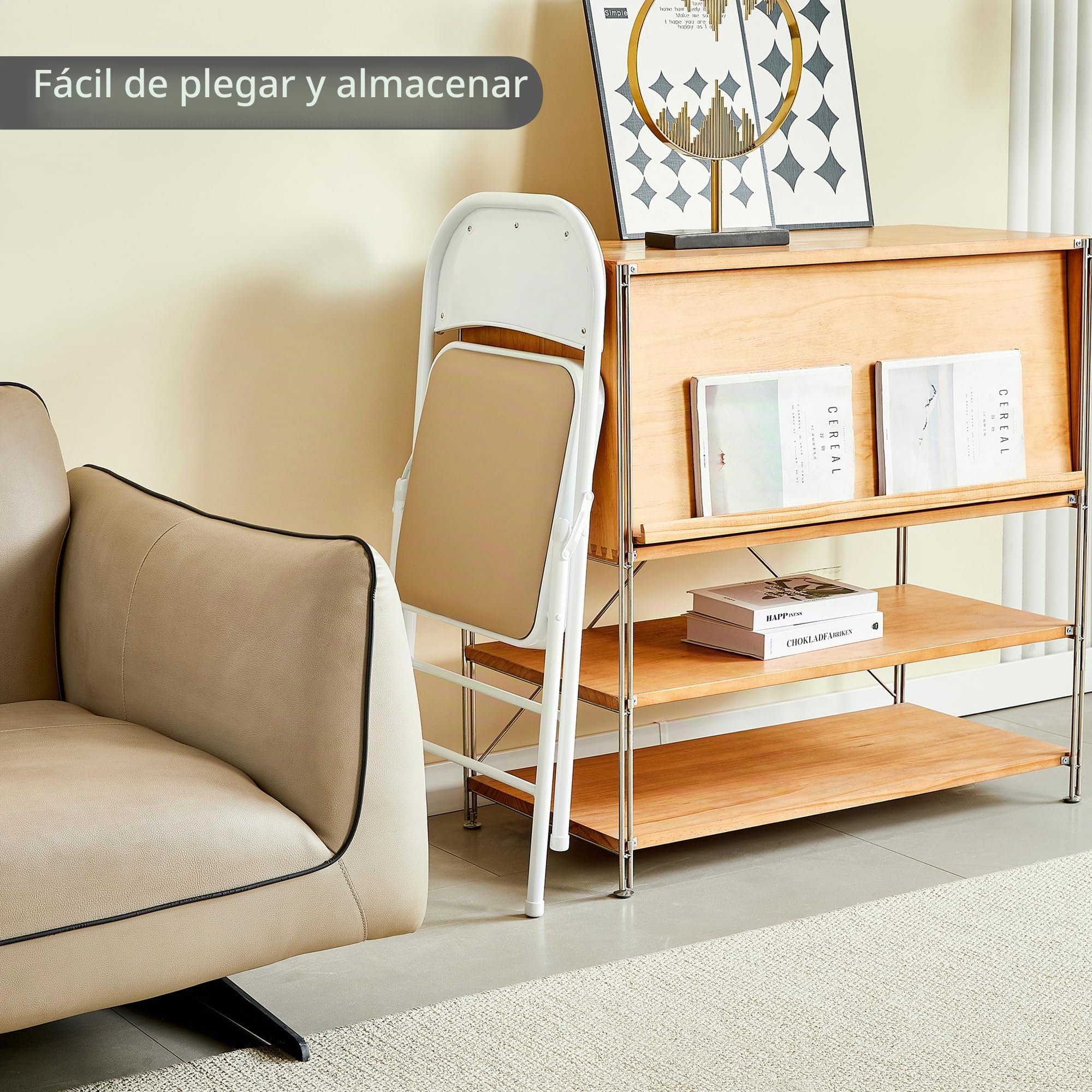 McC Direct Juego de 4 sillas plegables de piel sintética, marco de metal y asiento acolchado, fácil de plegar y almacenar para hogar, oficina, comedor y recepción (gris)