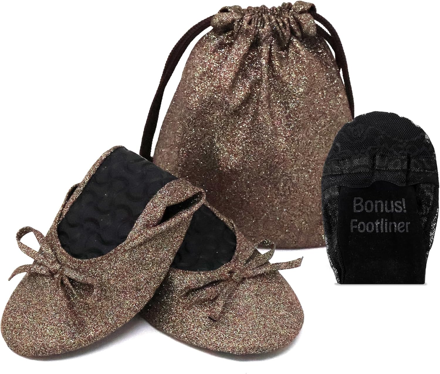 Silky Toes Sparkly Foldable Flats for Women Purse with Glitter Ballet Slippers Wedding Travel Flat Shoe