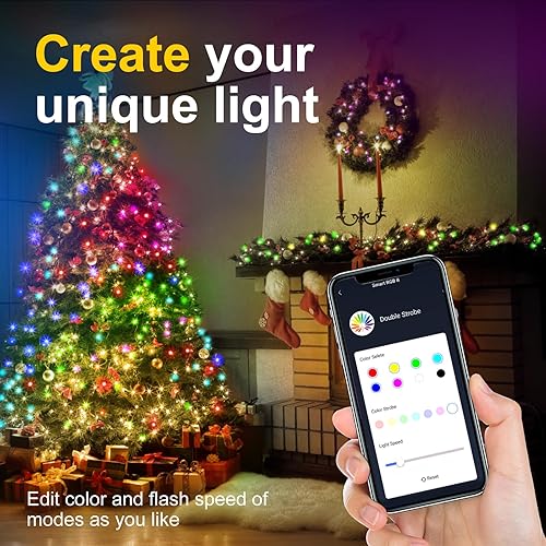 Miniatura 7 de Quanquer Luces de Navidad inteligentes para exteriores, 196 pies, 600 LED RGB inteligentes WiFi que cambian de color, luces de Navidad controladas