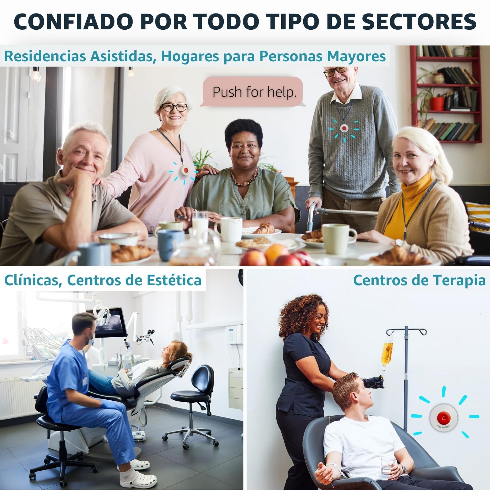 Buscapersonas para Cuidadores con 4 Botones de Llamada | Sistema inalámbrico para personas mayores, pacientes y asistencia en el hogar con múltiples botones de llamada