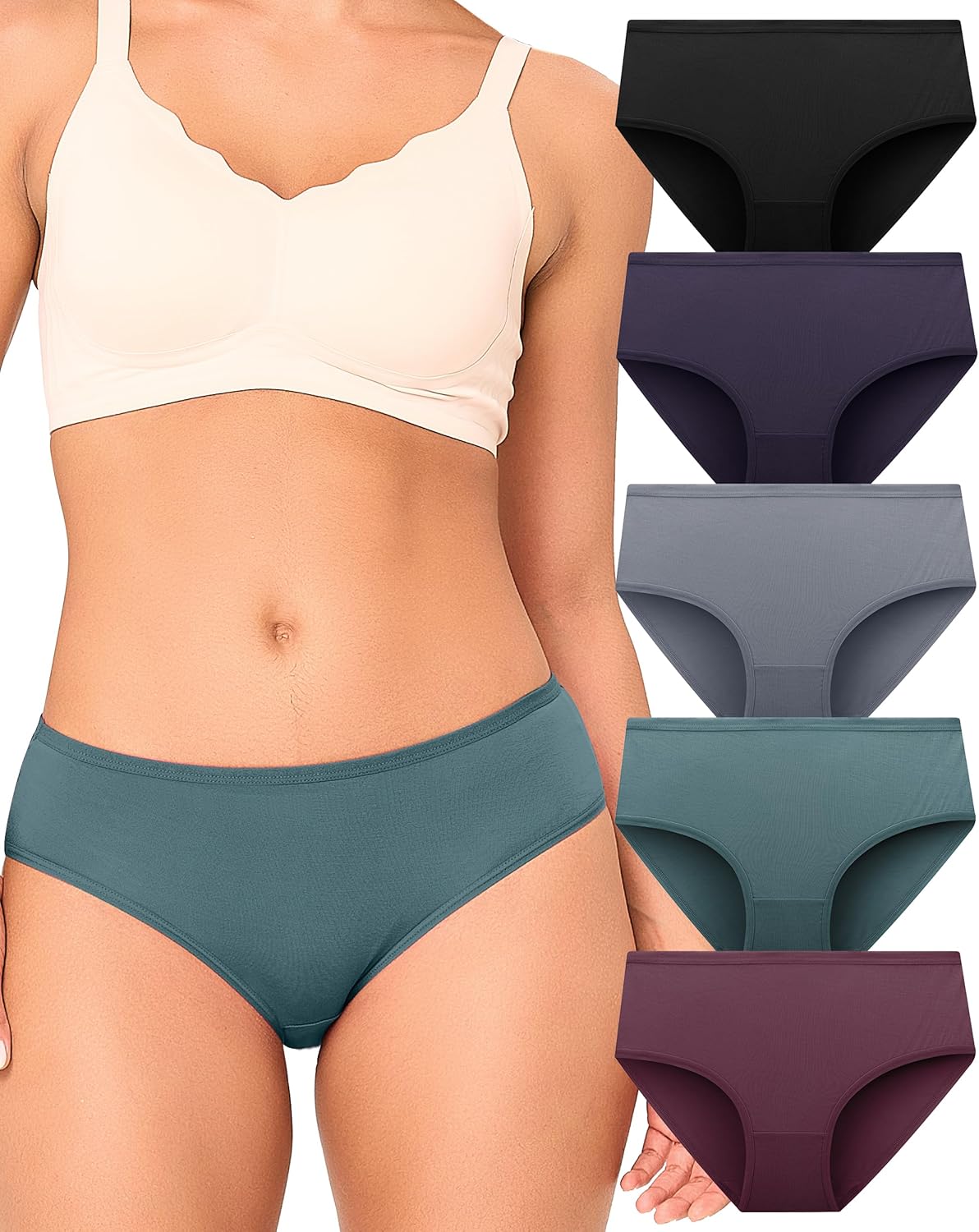 BAMBOO COOL Womens Underwear Breathable Moisture-Wicking Briefs Hipster Ladies Panties, 5-Pack