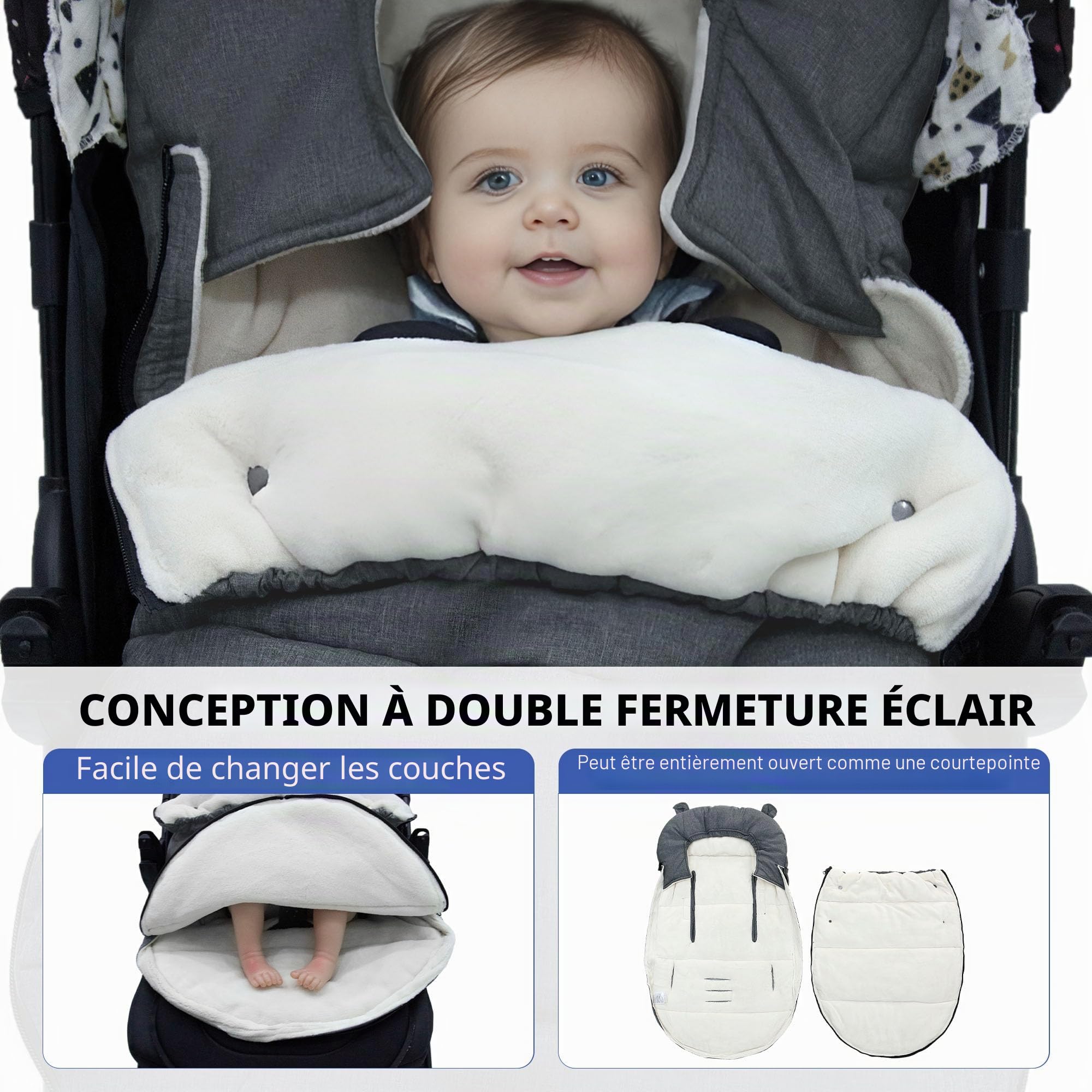Chanceliere Universelle pour Poussette Antidérapant, Chanceliere Bebe Chaude pour Poussette/Landaus Siège Auto, 90 x 52cm (Gris Foncé)
