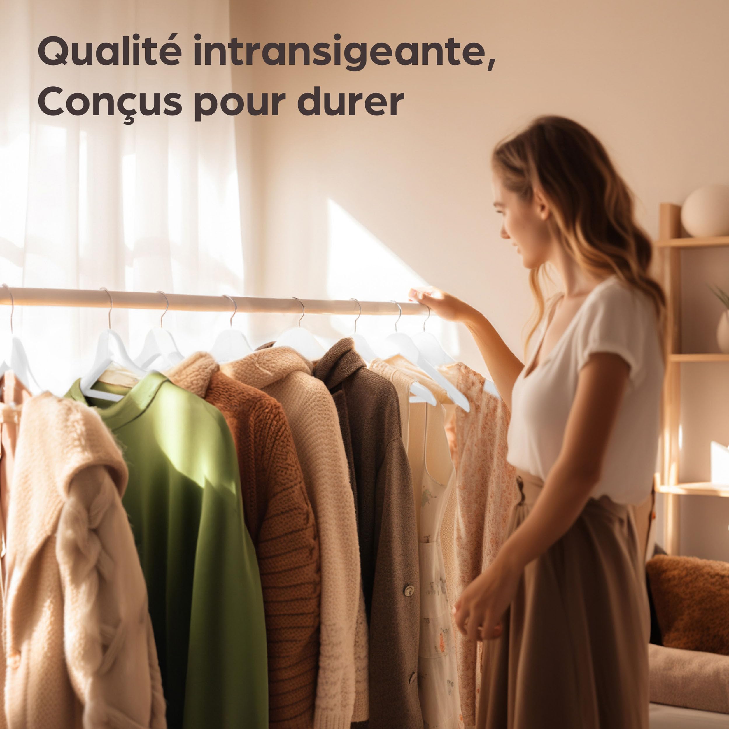 Praknu 20 Cintres en Bois Blanc - Crochet Pivotant à 360° - Encoches sur Les épaules - avec Barre Pantalon - Bois Massif Certifié FSC