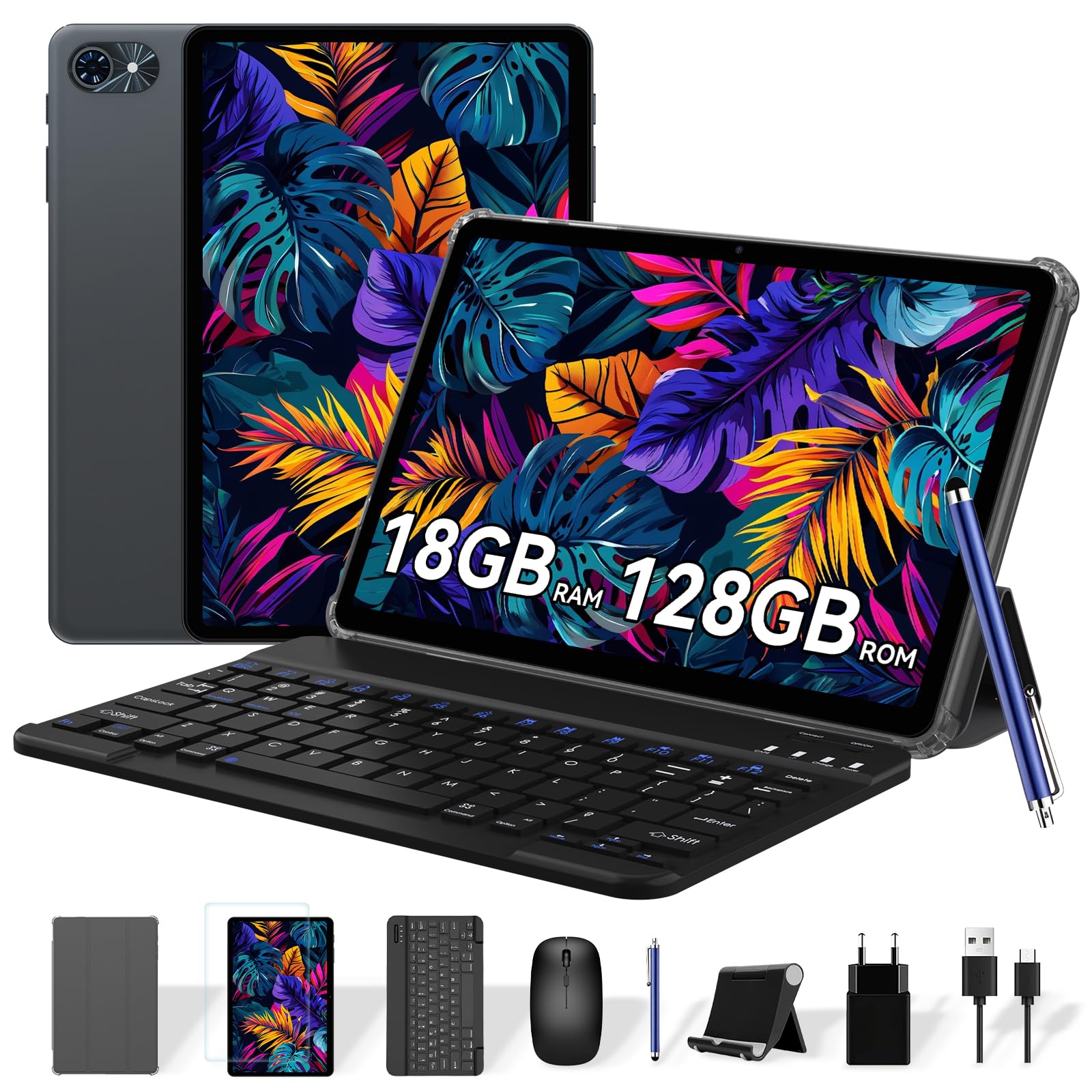 TABWEE Tablet con Tastiera e Pennino, 18 GB + 128 GB (2 TB TF) | Ideale per Scuola e Studio, Android 15 Tablet 10 Pollici, 6000 mAh, Gemini AI , 5G WiFi, GPS (Garanzia di 4 Anni)