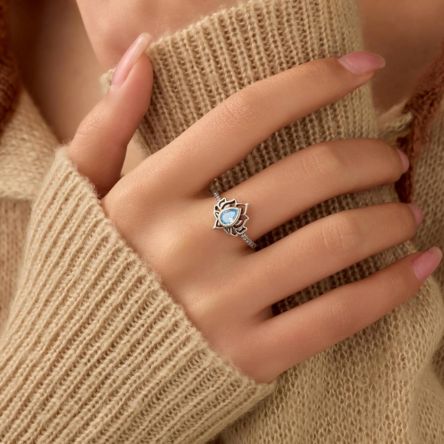 LOVECOM Lotus Ring for Women Teen Girls 925 Sterling Silver Lotus Flower Promise Rings Cubic Zirconia Begin Again My Trauma Inspirational Wedding Band Ring Jewelry Birthday Gifts for Her - Image 3