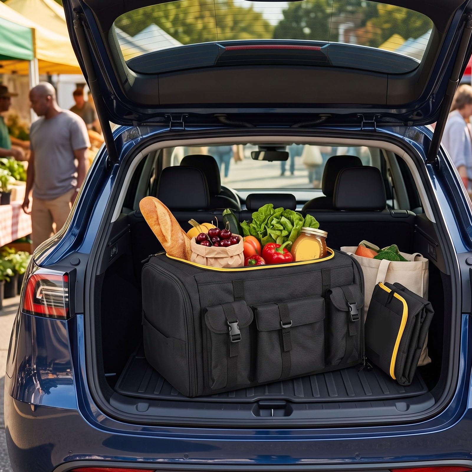 Tbest Organizzatore Bagagliaio Auto, Scatola Portaoggetti Pieghevole 1680D Oxford con Coperchio Antiscivolo for Auto SUV Camion (70 litri)